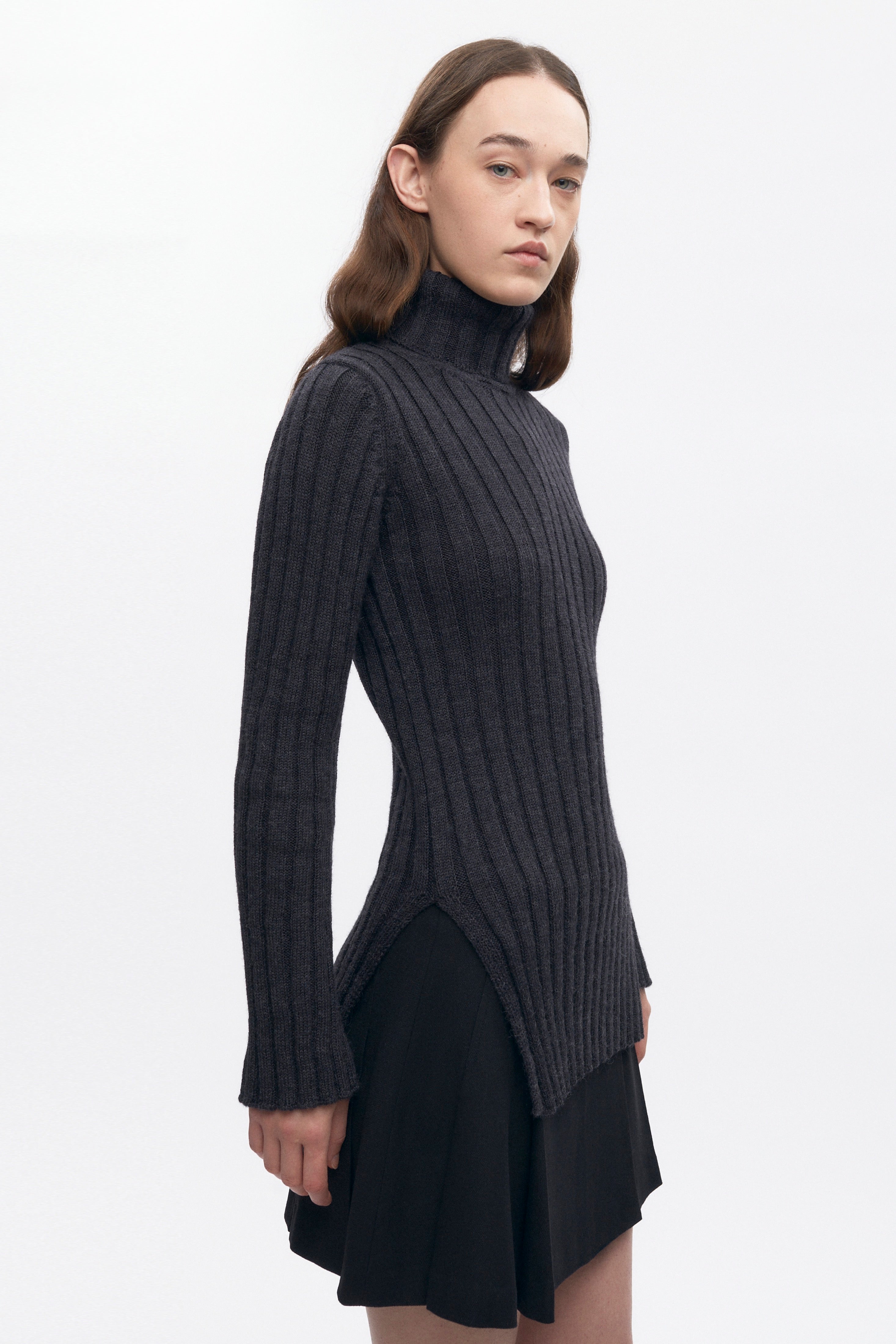 Col roulé années 90 pour femme en anthracite foncé
