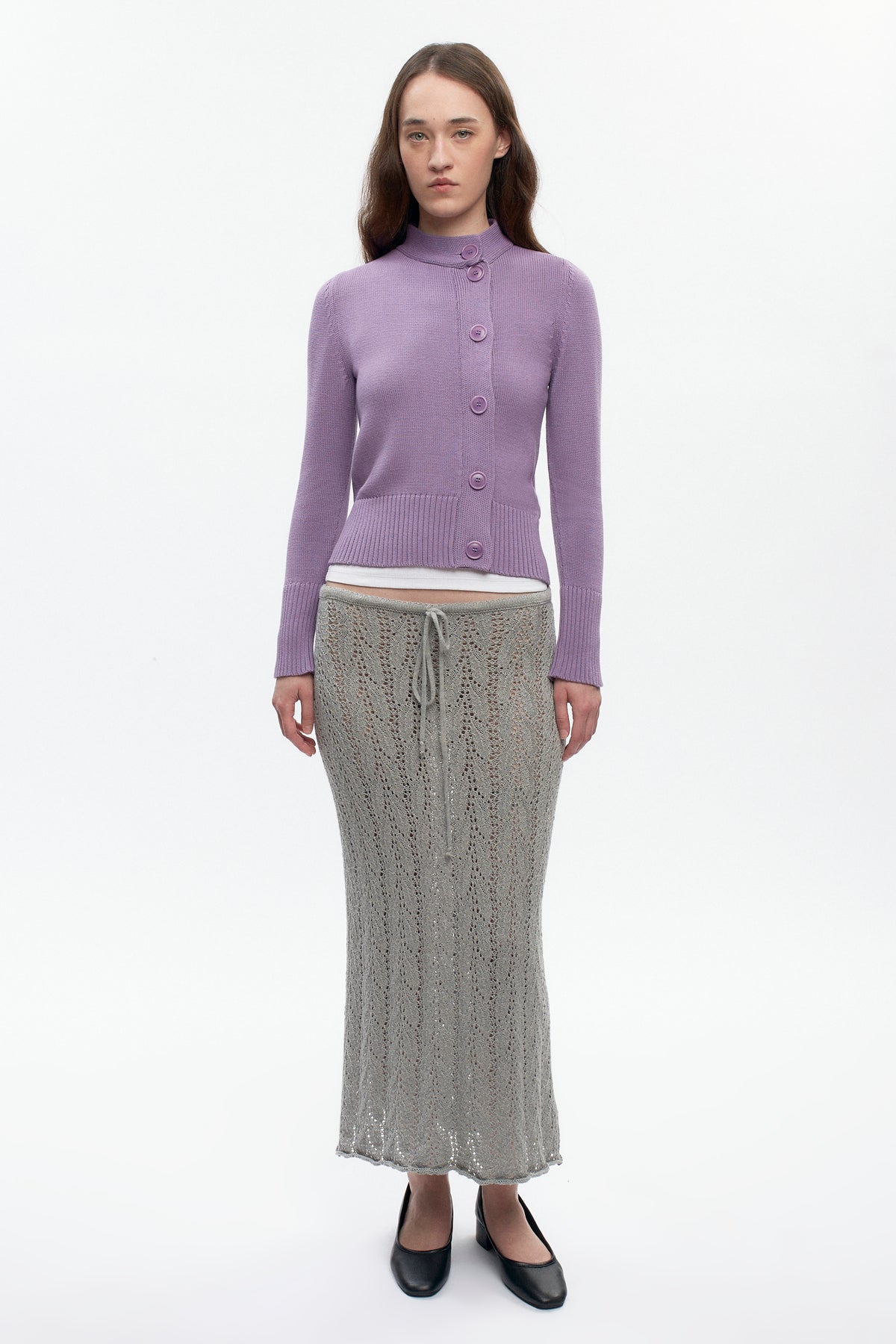 Cardigan asymétrique à boutons pour femme en mauve