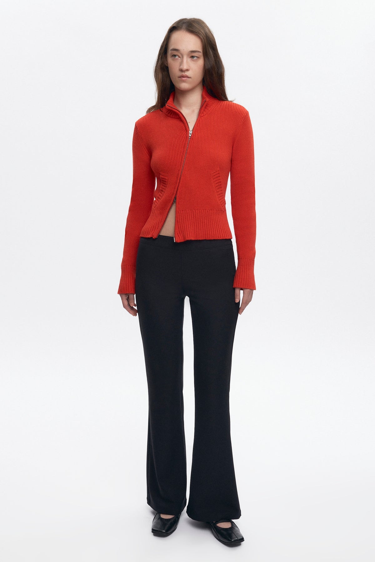 Pull asymétrique à fermeture éclair pour femme en rouge vif