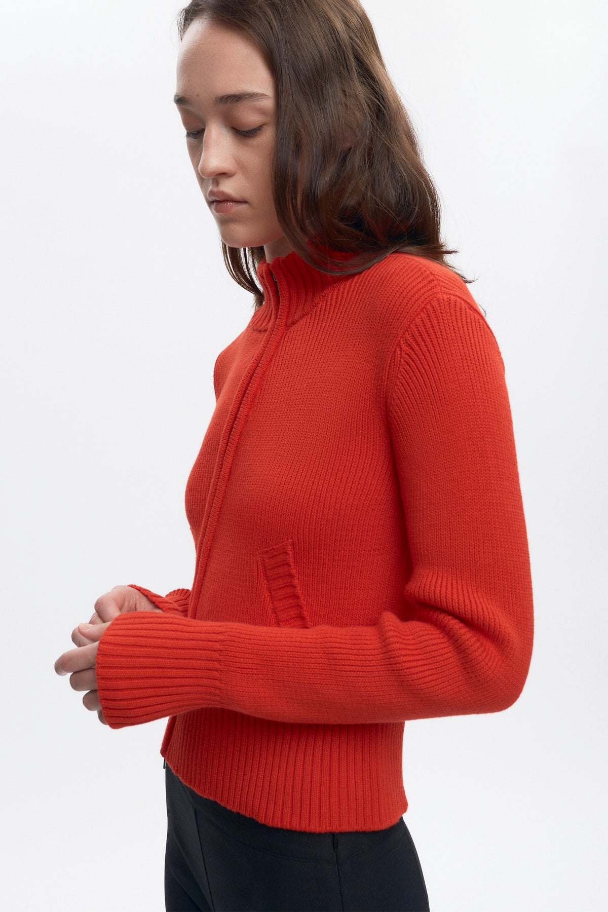 Pull asymétrique à fermeture éclair pour femme en rouge vif