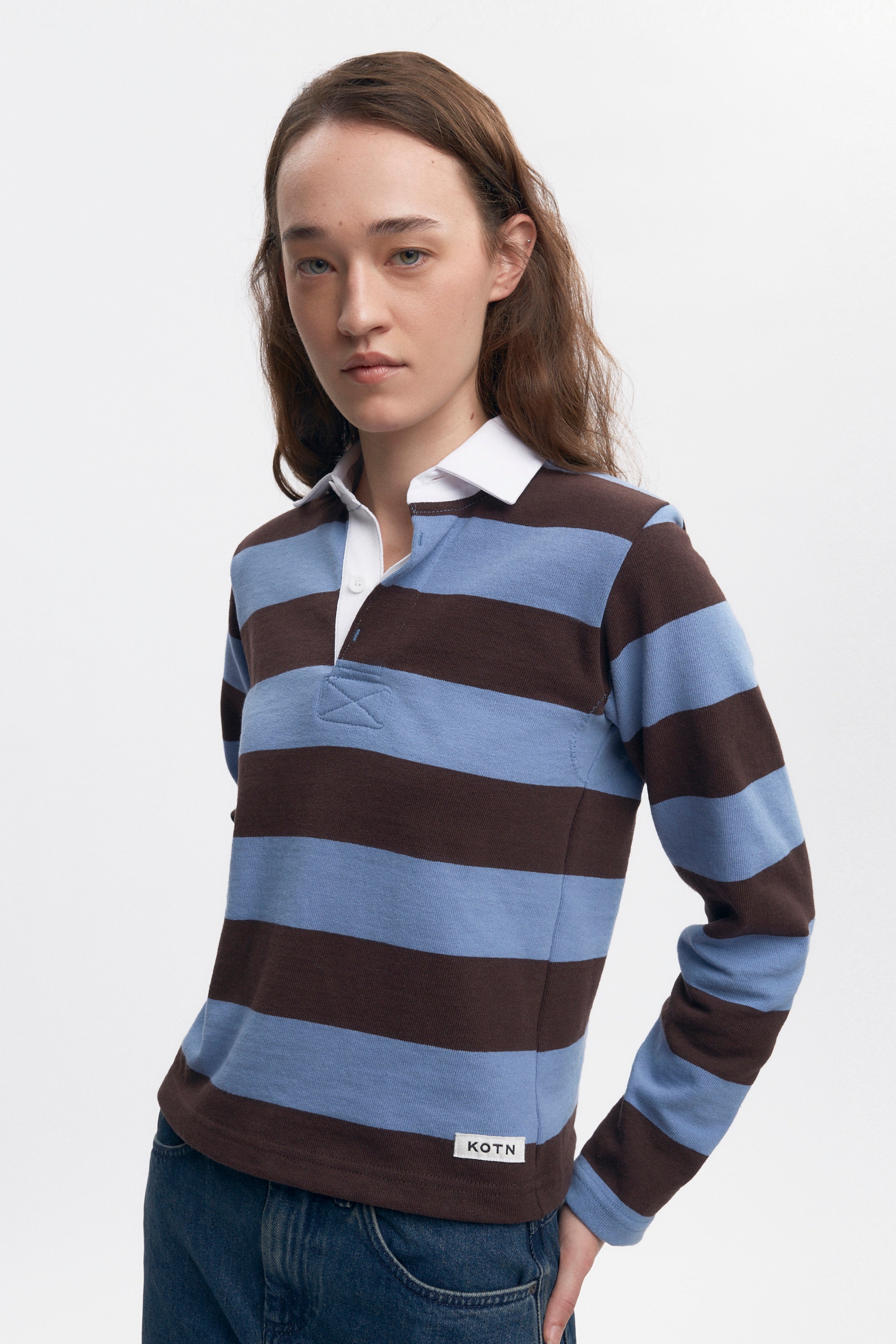 Shrunken Rugby Shirt in Columbia/Brown