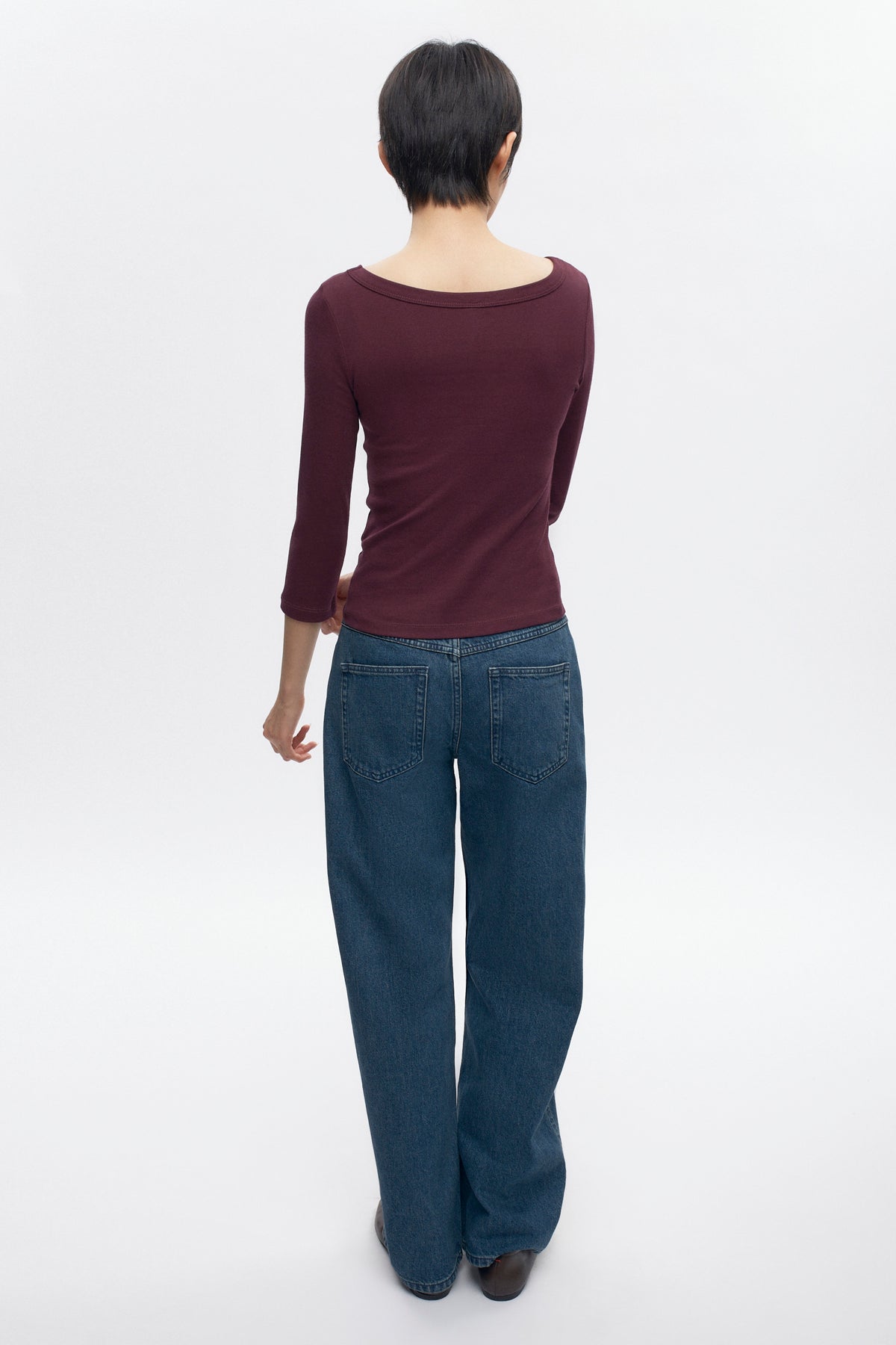 Haut à encolure bateau et manches 3/4 pour femme en prune