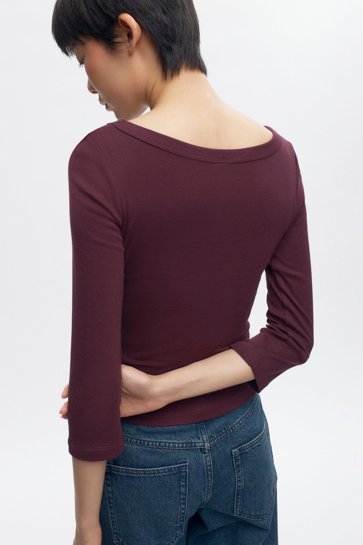 Haut à encolure bateau et manches 3/4 pour femme en prune