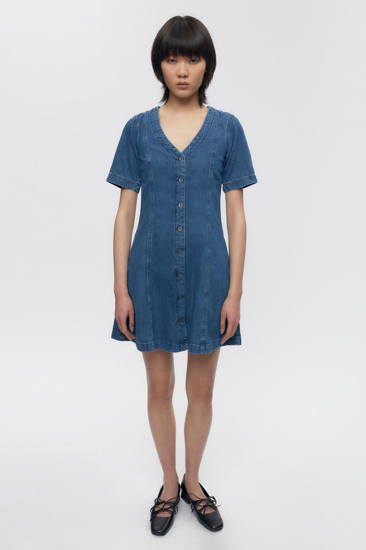 Robe boutonnée pour femme en lavage Minuit