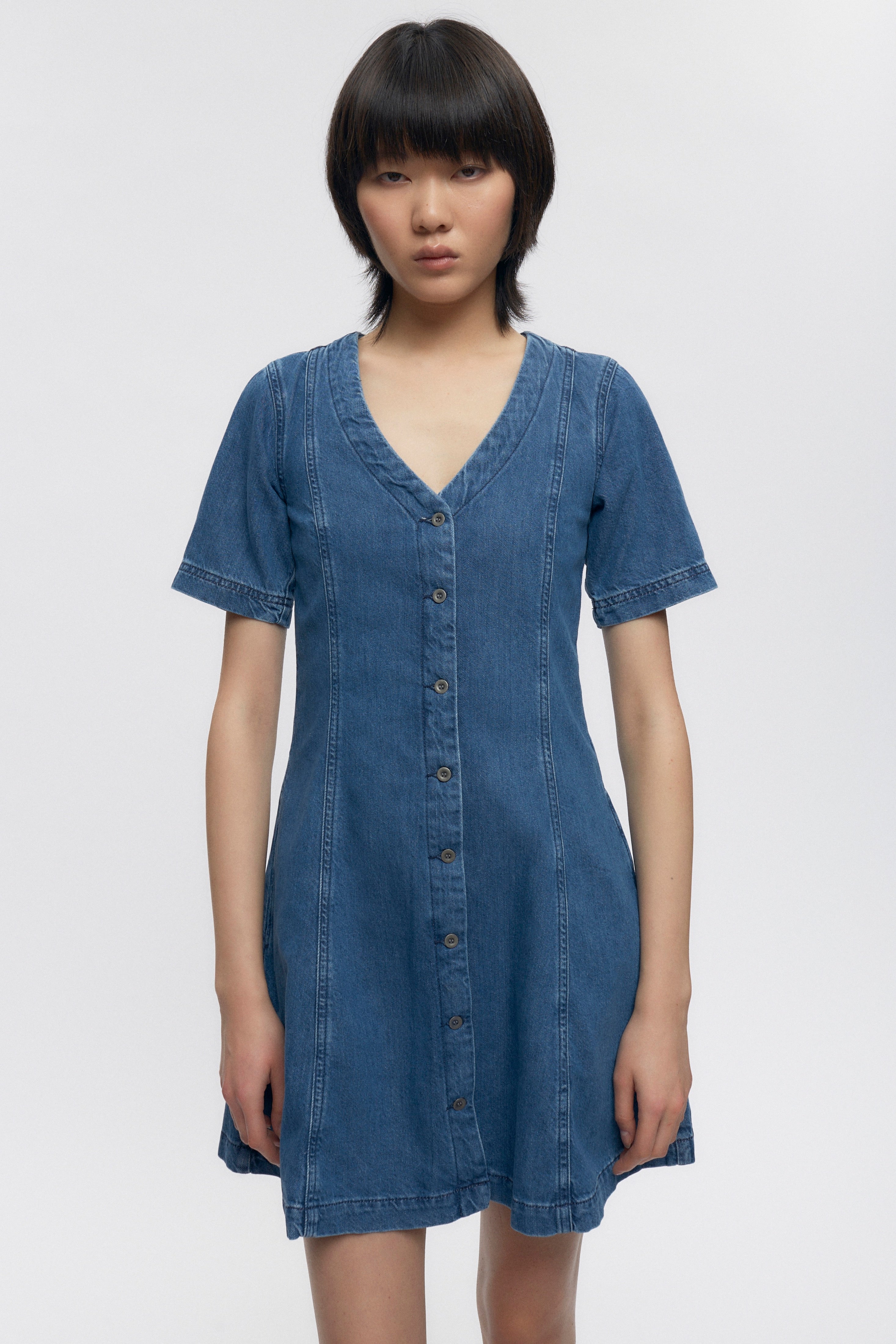 Robe boutonnée pour femme en lavage Minuit