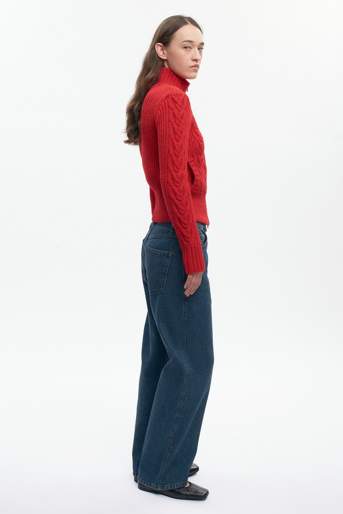 Women's Cable Zip Sweater in Fiery Red