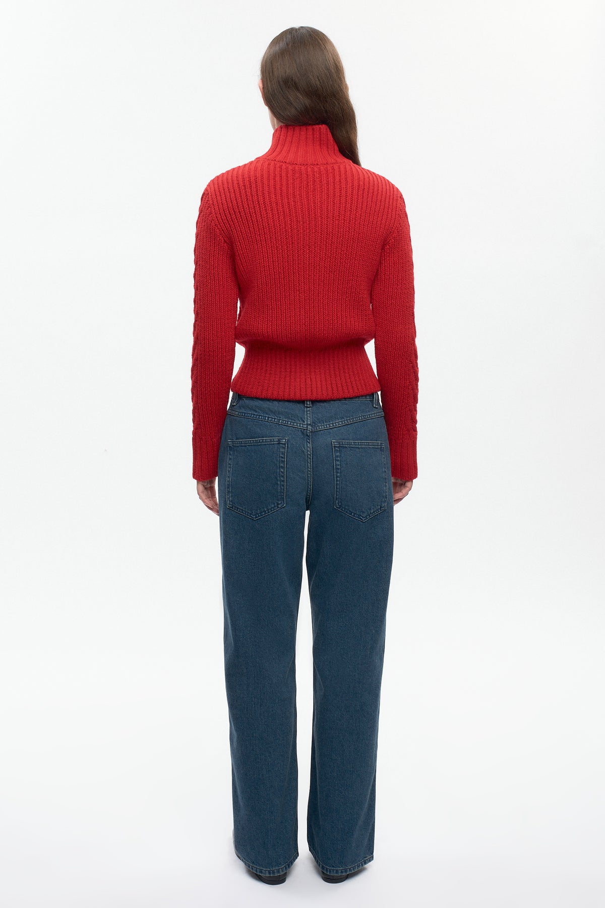 Women's Cable Zip Sweater in Fiery Red