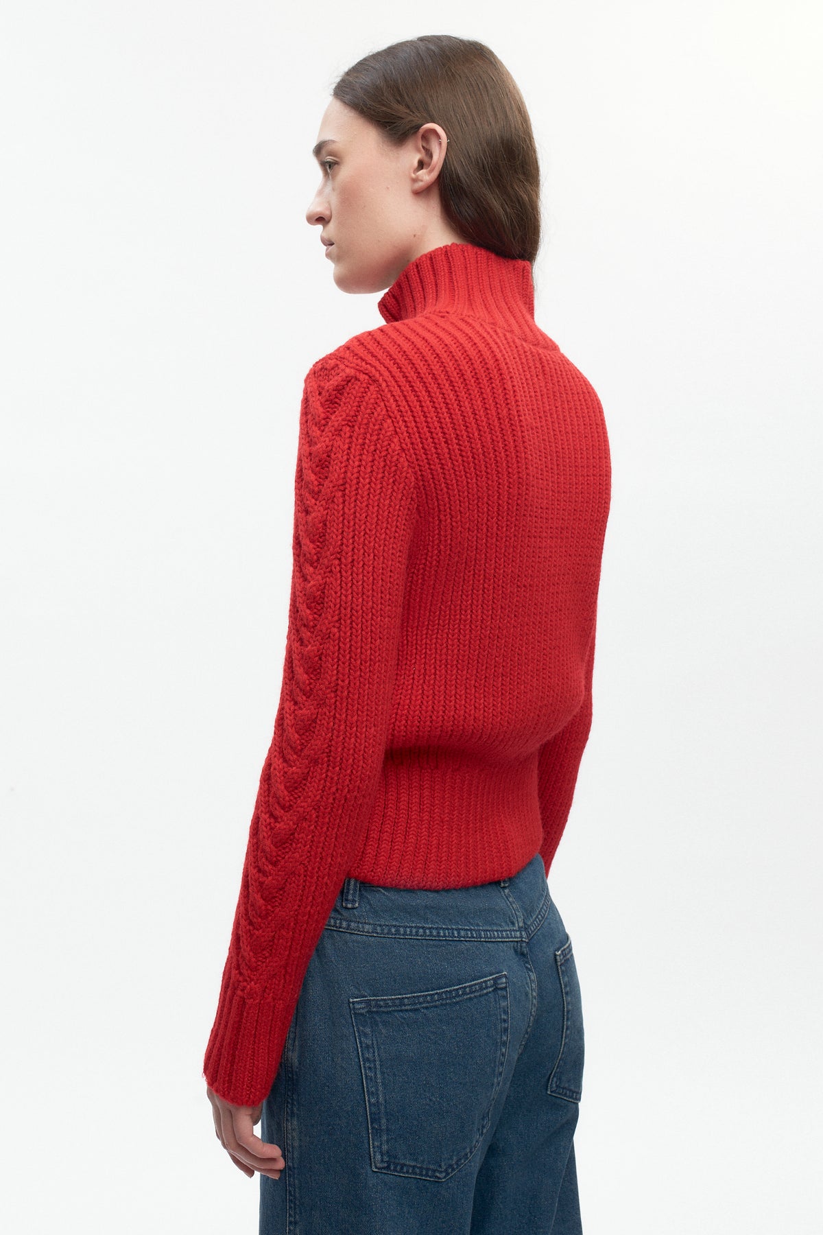 Women's Cable Zip Sweater in Fiery Red