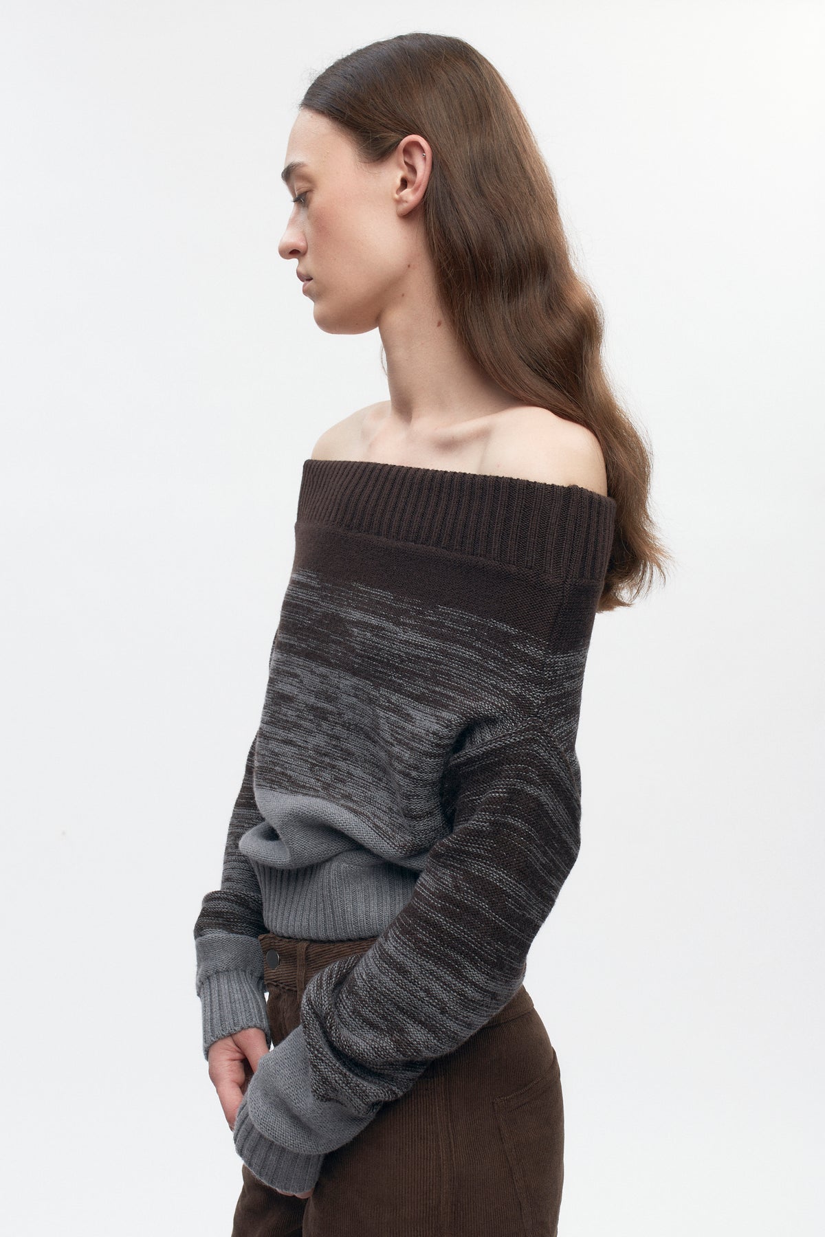 Le Pull Convertible en coffee Bean/Grey Melange