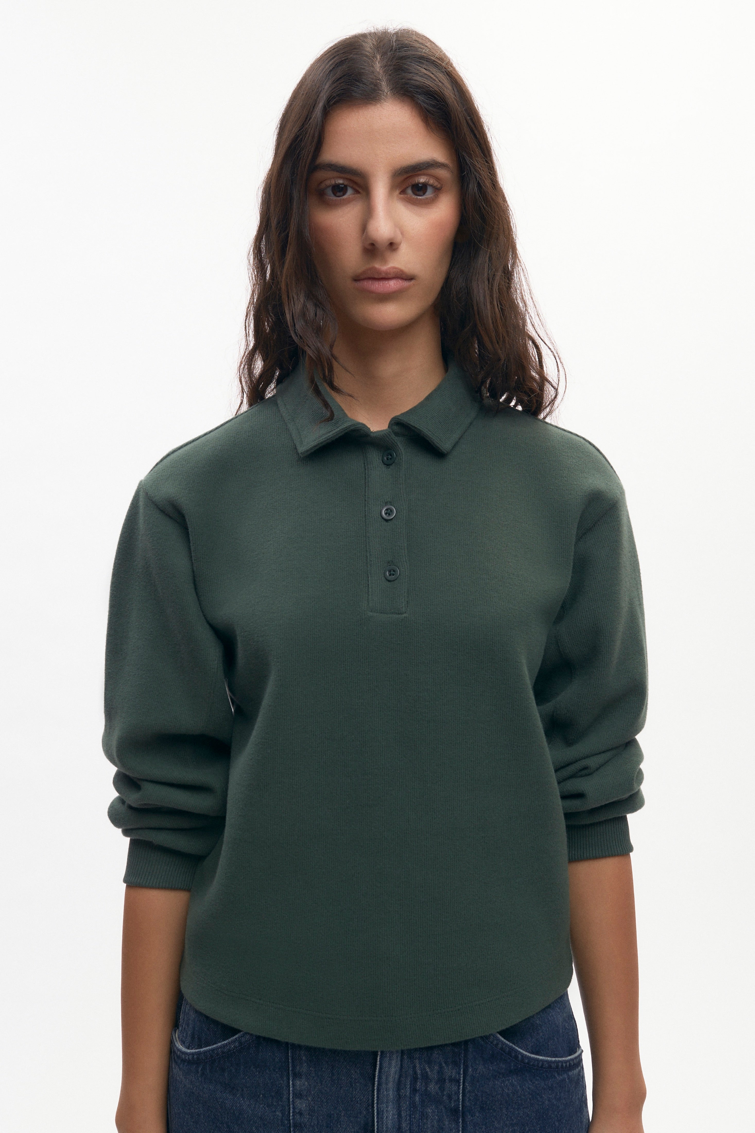 Polo Femme en rayures vert bouteille