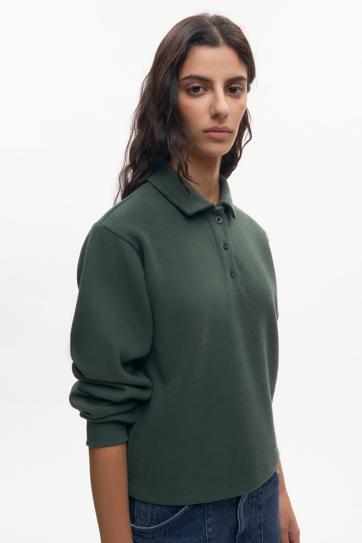 Polo Femme en rayures vert bouteille