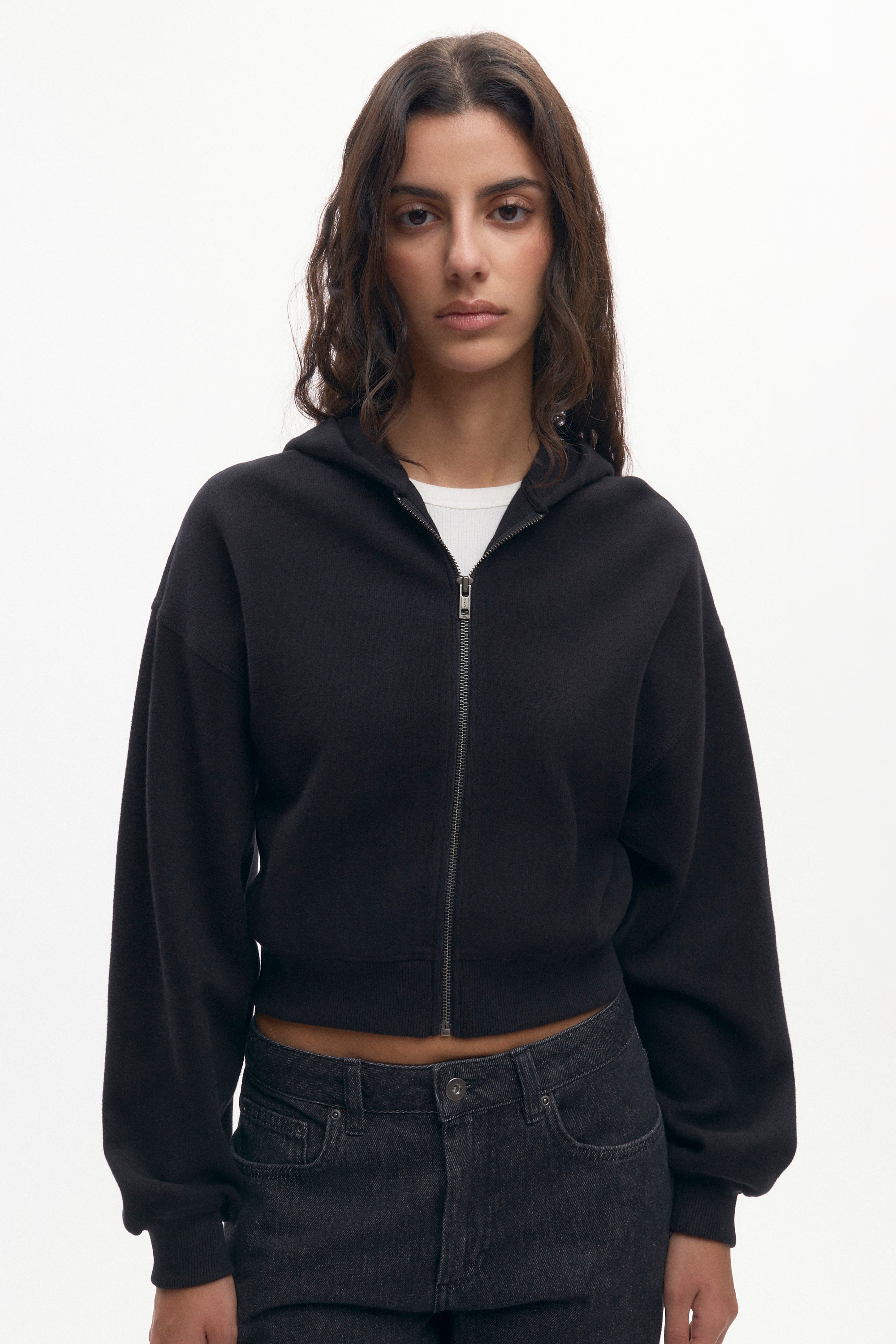 Sweat à capuche zippé confortable pour femme en noir