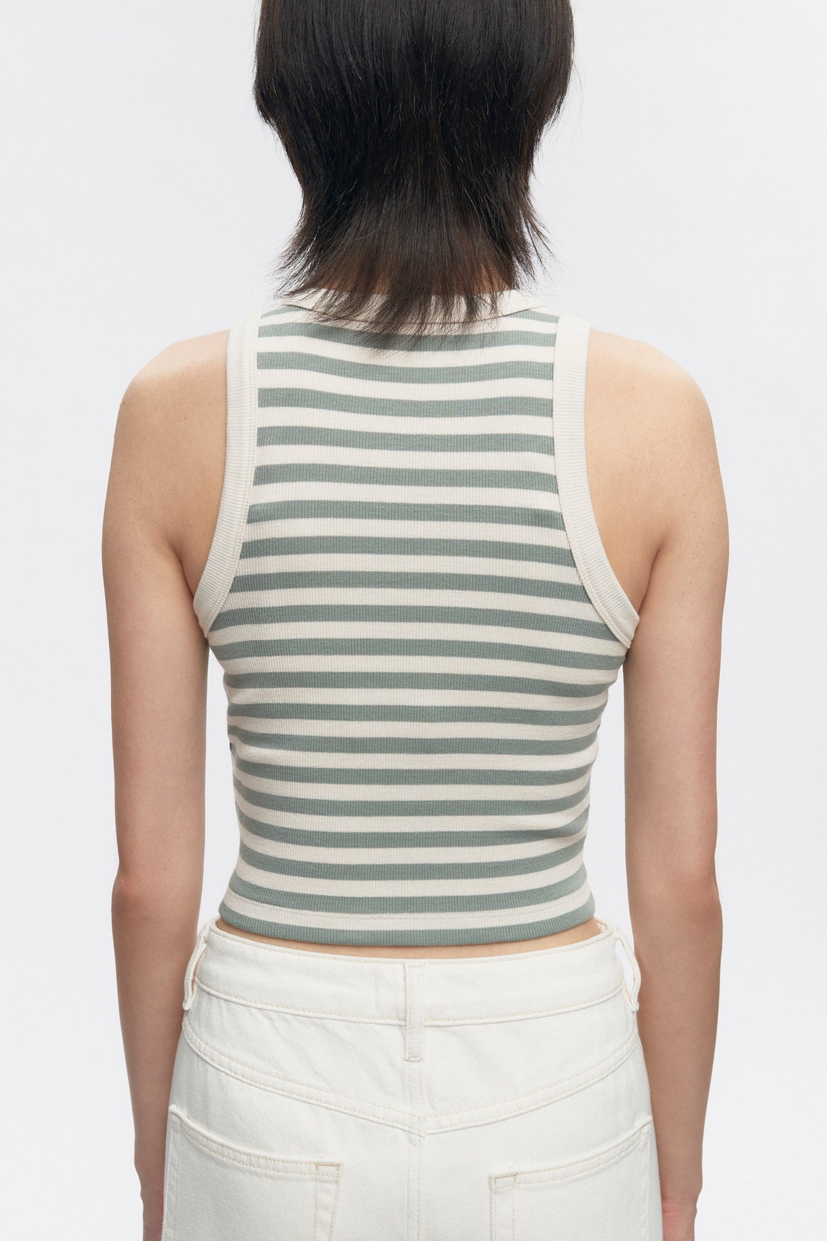 Women's Crop Racer Tank in Lily Pad/Marsh Stripe