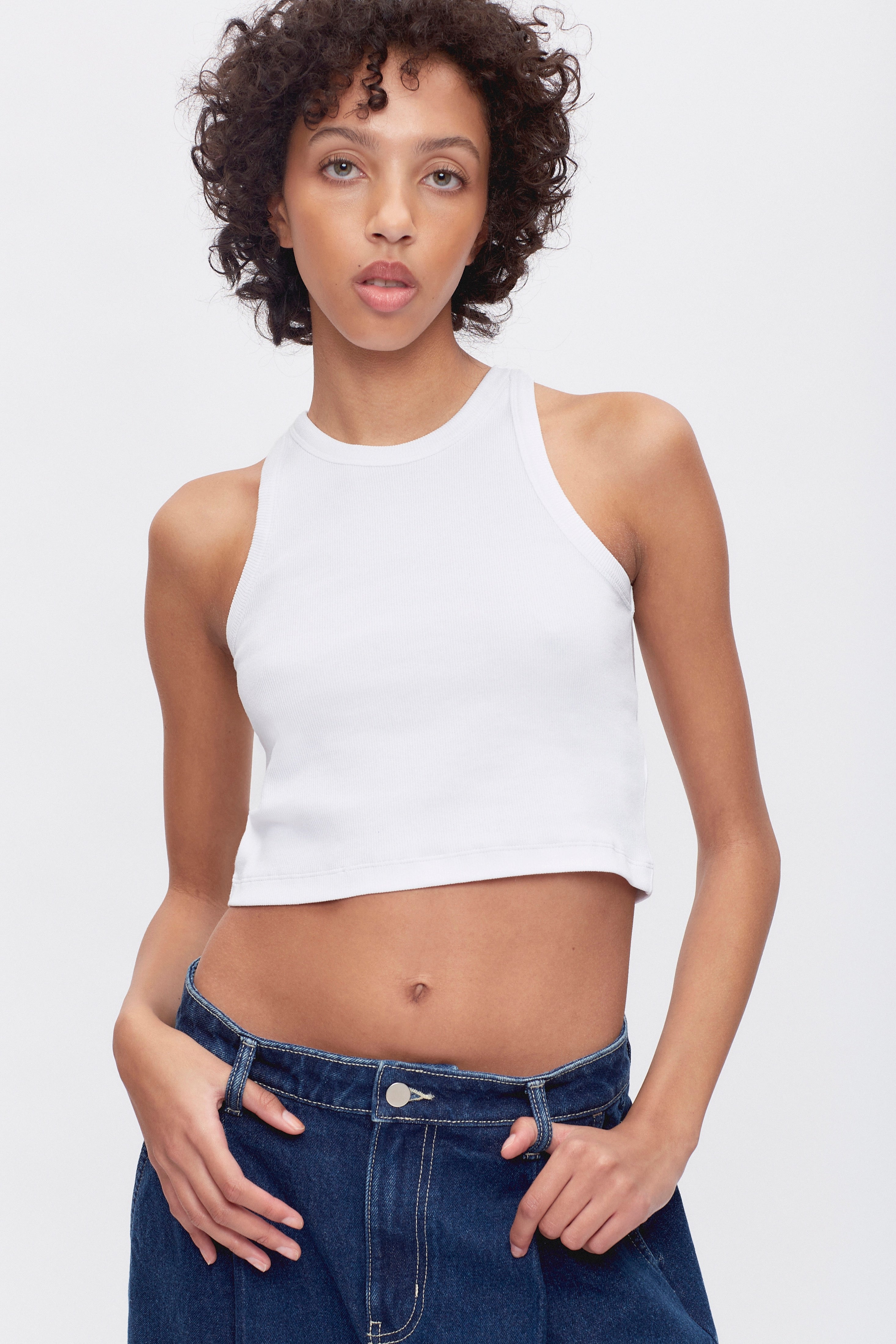 Débardeur Crop Racer pour Femme en Blanc