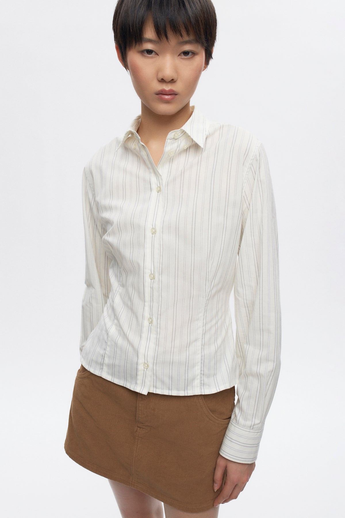 Chemise ajustée pour femme en rayures Marshmallow