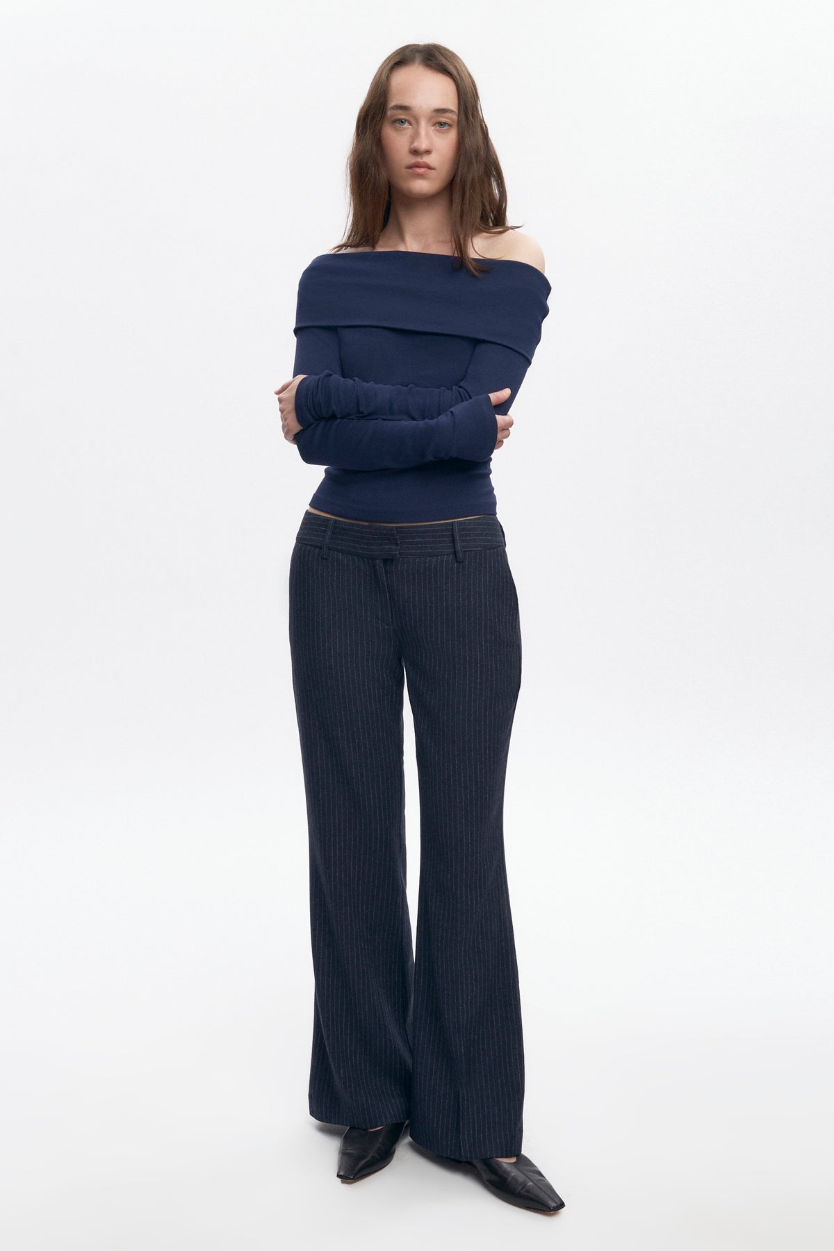 Pantalon en laine Iman pour femme en midnight Pinstripe