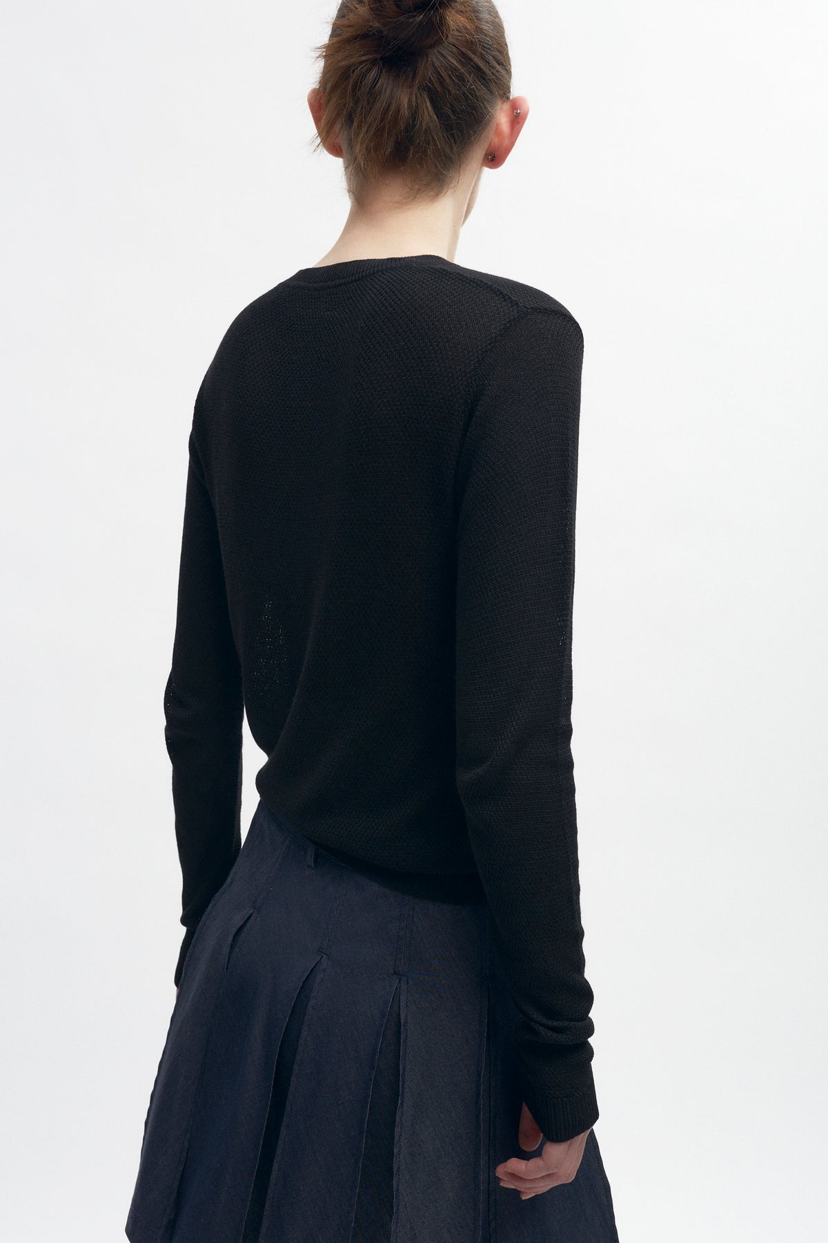 T-shirt à manches longues en maille pour femmes en noir