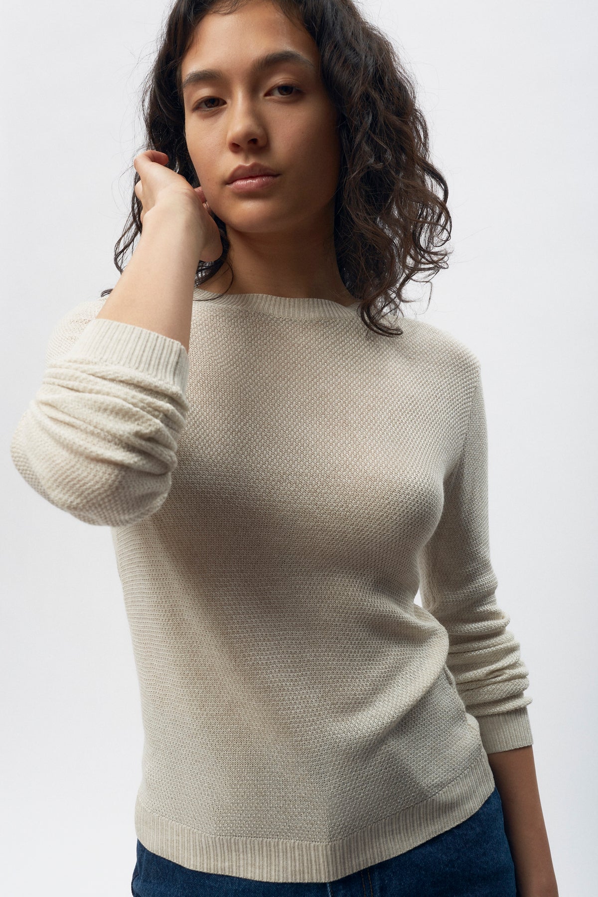 Manches longues en maille pour femmes en naturel