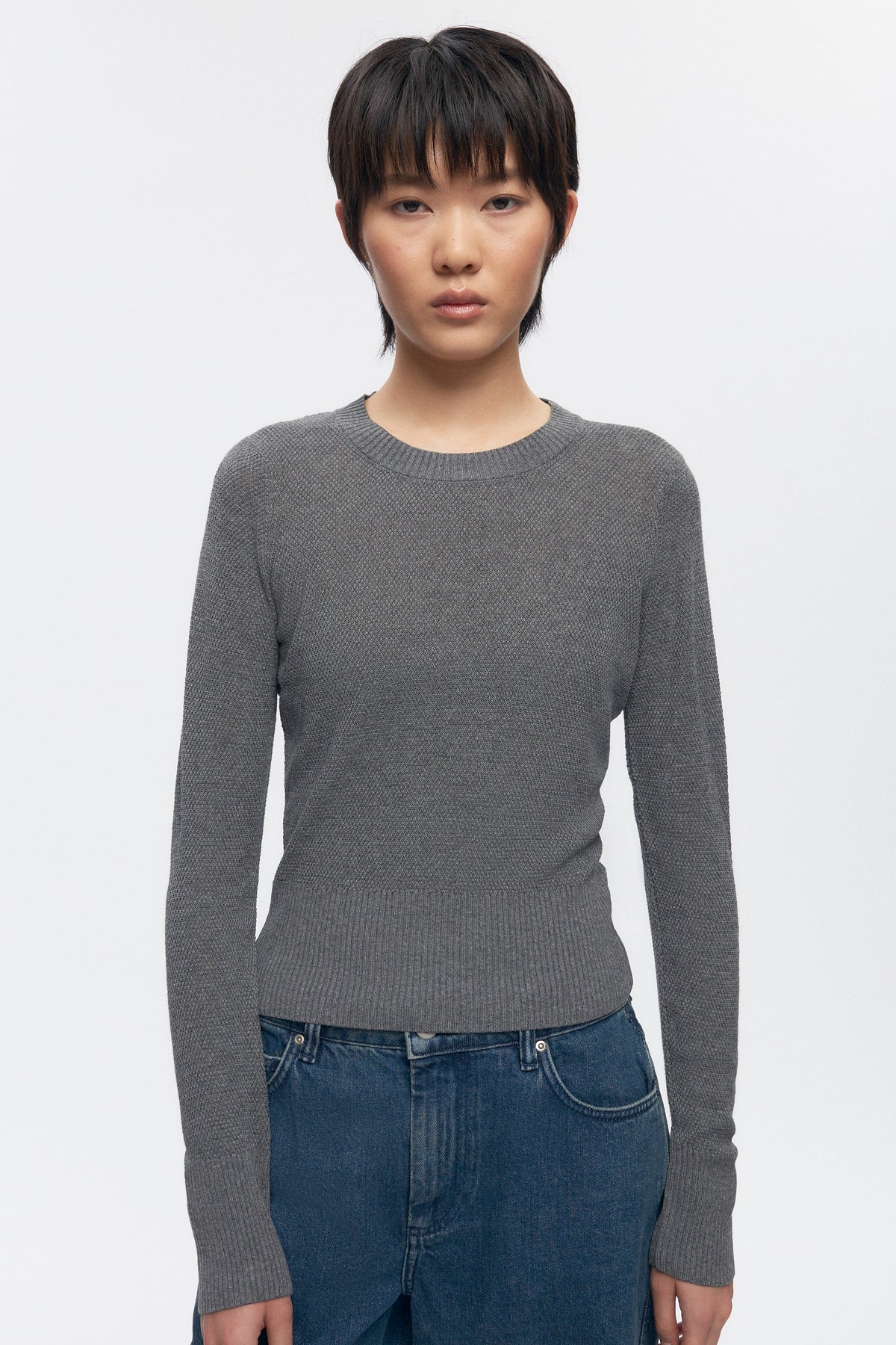 Women's Mesh Rib Longsleeve in Charcoal