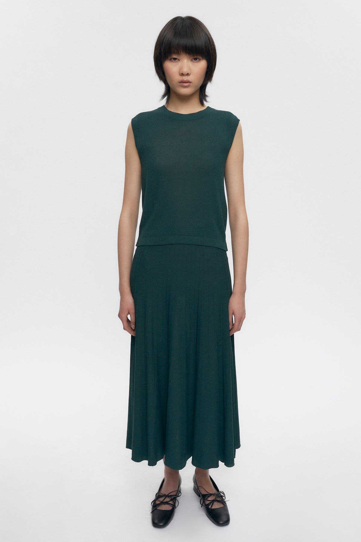 T-shirt sans manches en maille pour femmes en racing Green