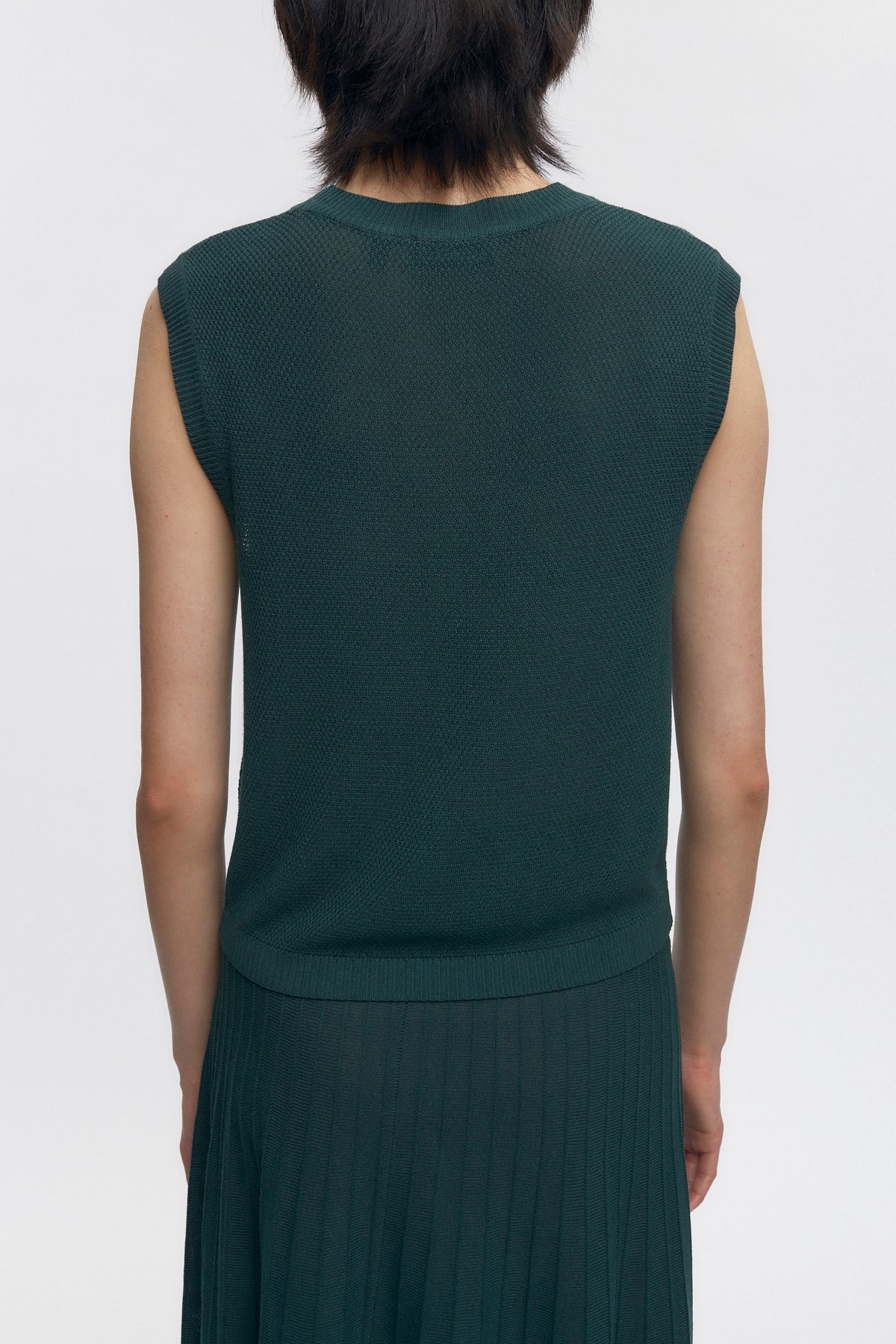 T-shirt sans manches en maille pour femmes en racing Green