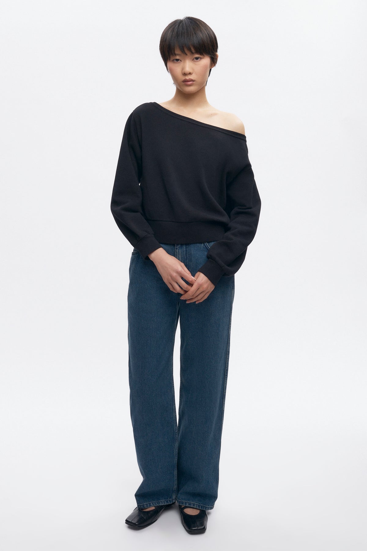 Sweat-shirt à épaules dénudées pour femme en noir