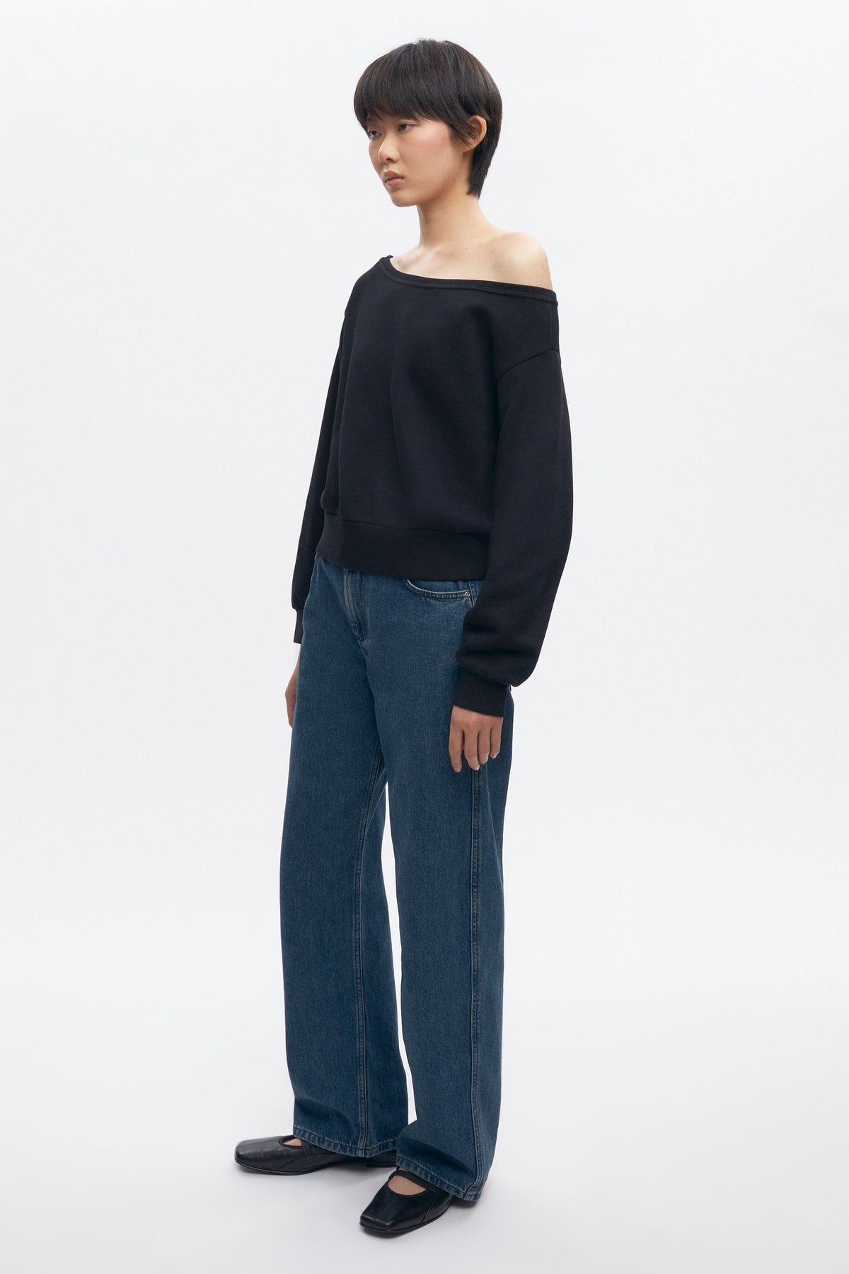 Sweat-shirt à épaules dénudées pour femme en noir