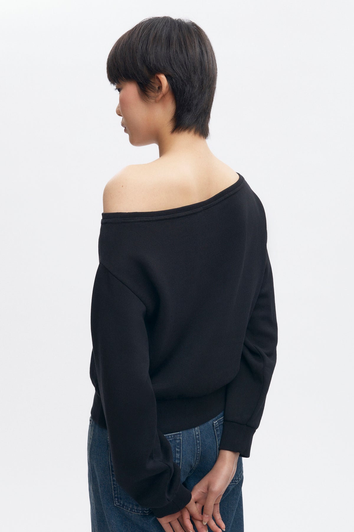 Sweat-shirt à épaules dénudées pour femme en noir