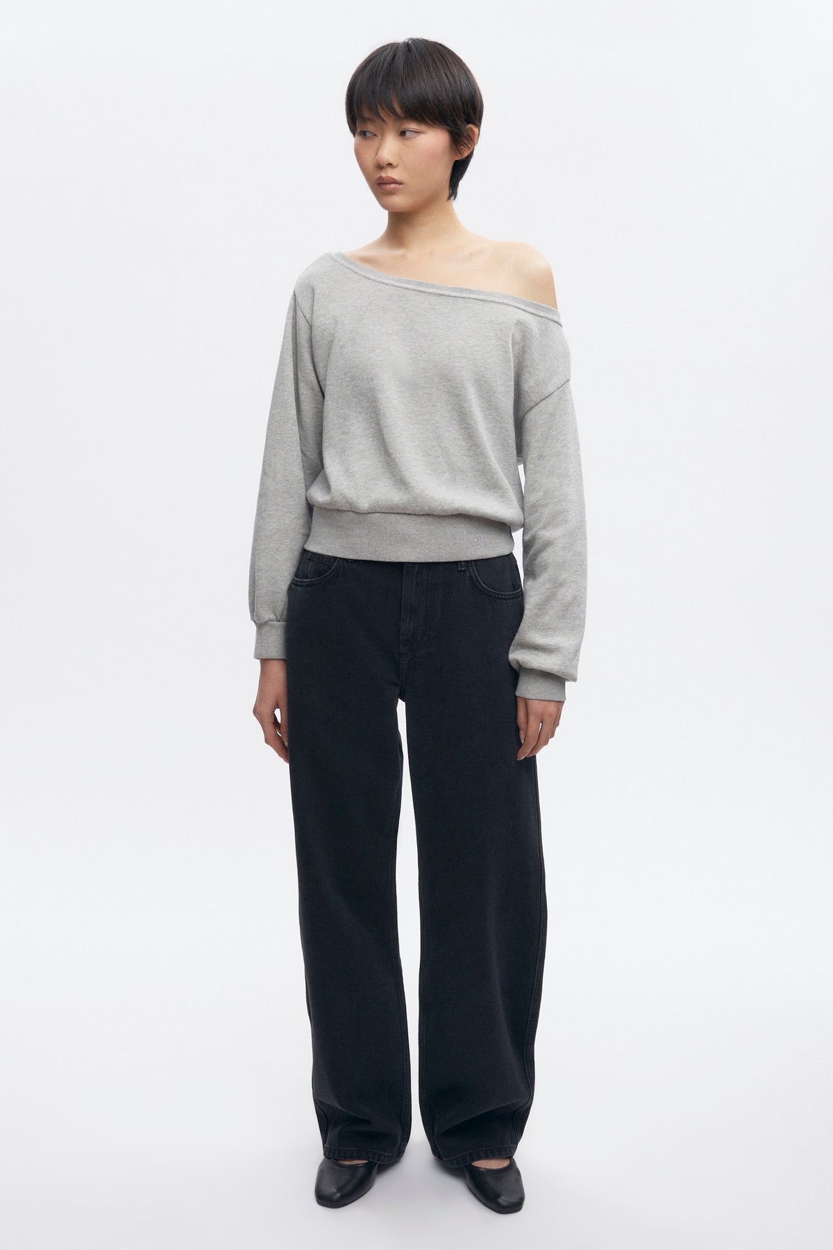 Sweat-shirt à épaules dénudées pour femme en gris chiné