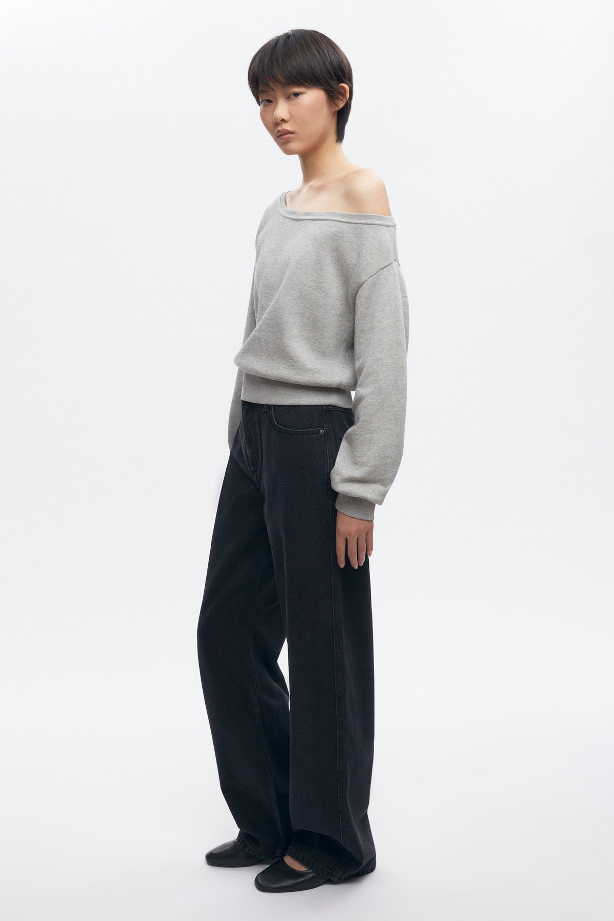 Sweat-shirt à épaules dénudées pour femme en gris chiné
