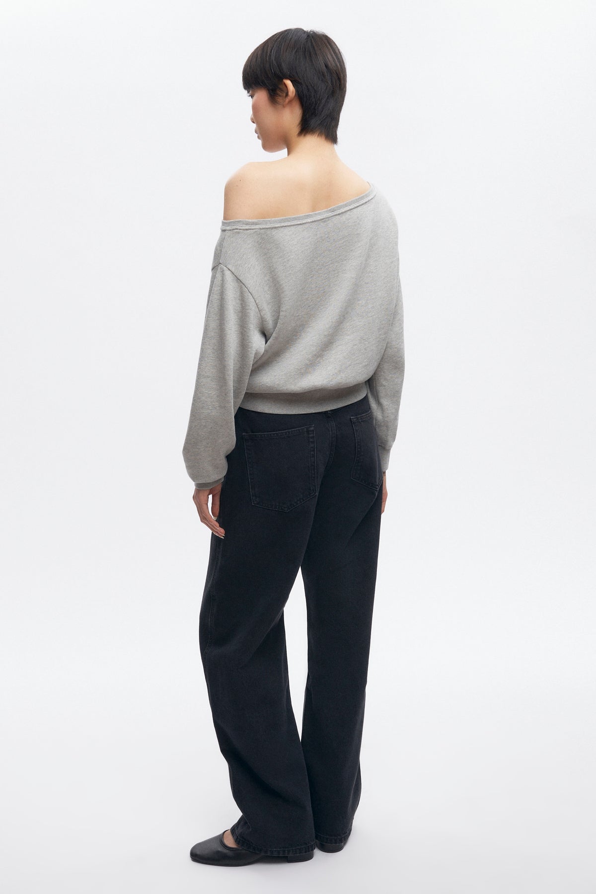 Sweat-shirt à épaules dénudées pour femme en gris chiné