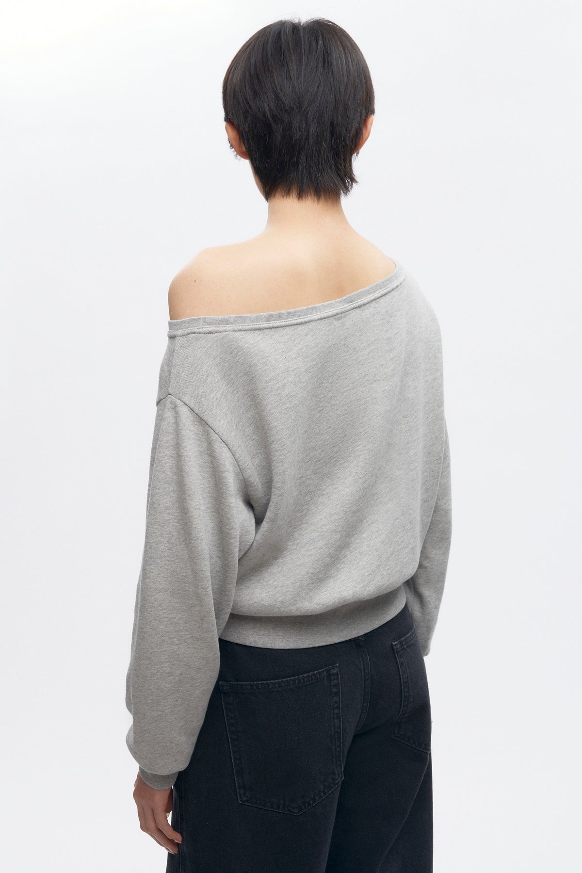 Sweat-shirt à épaules dénudées pour femme en gris chiné