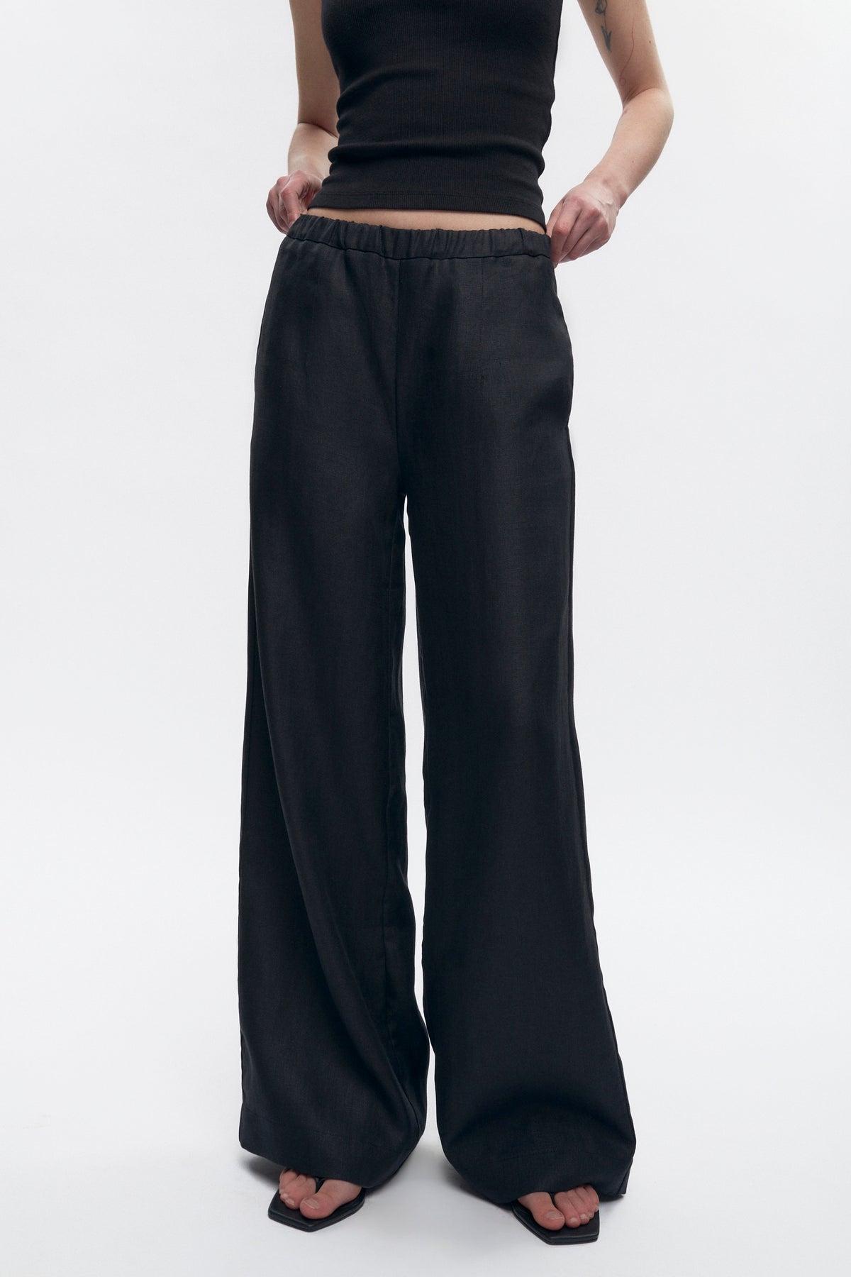 Pantalon à enfiler en lin Persea pour femme en noir