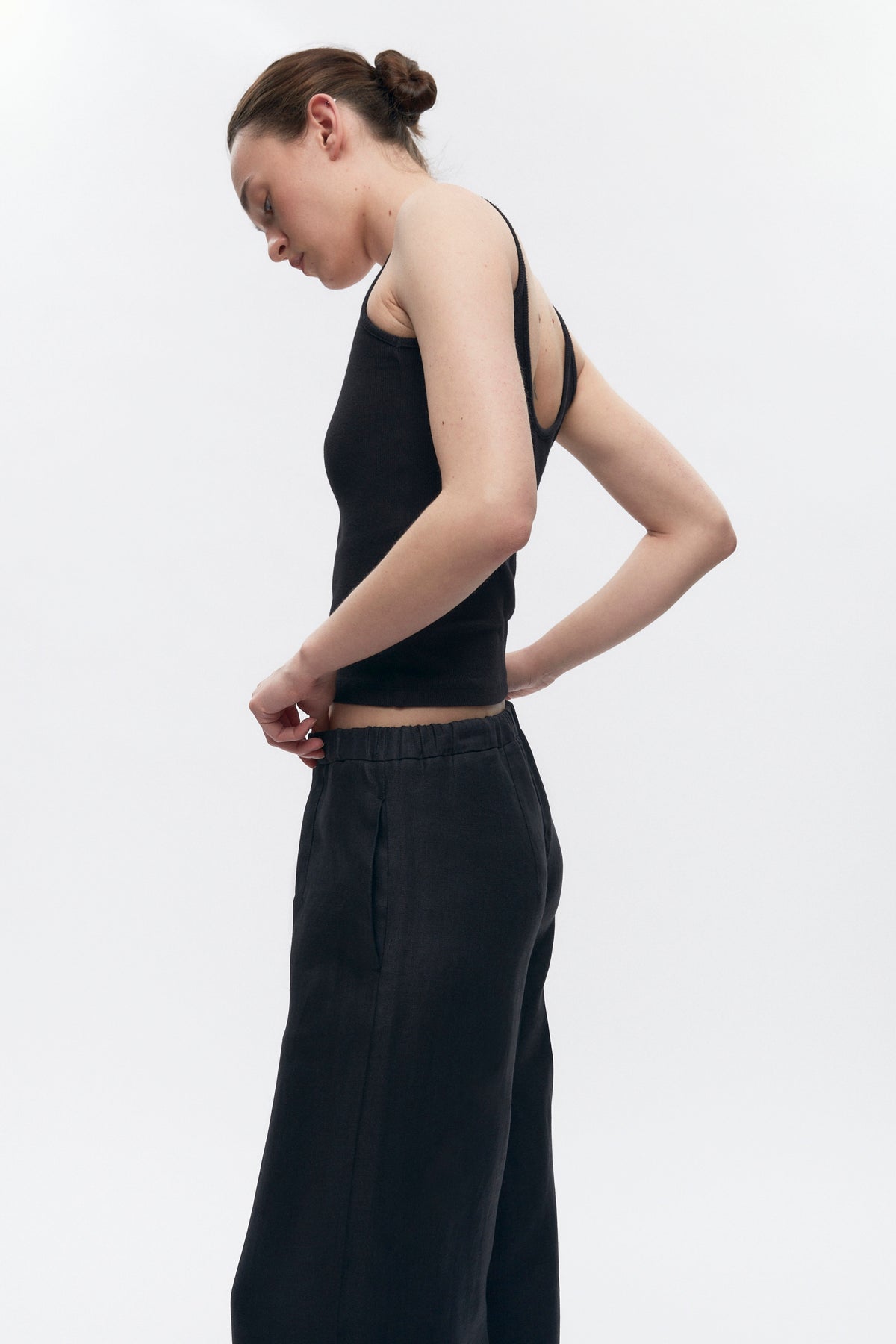 Pantalon à enfiler en lin Persea pour femme en noir
