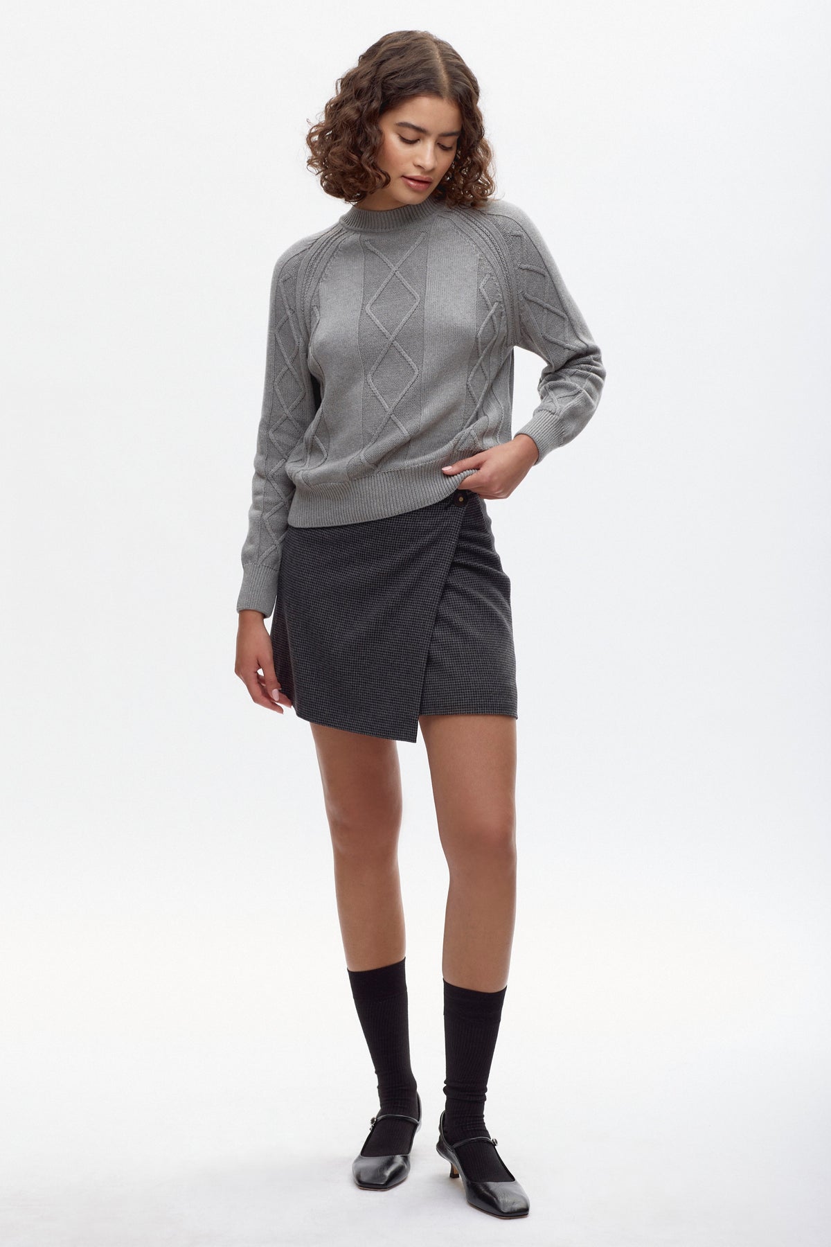 Jupe en laine Rosetta pour femme en noir à chevrons