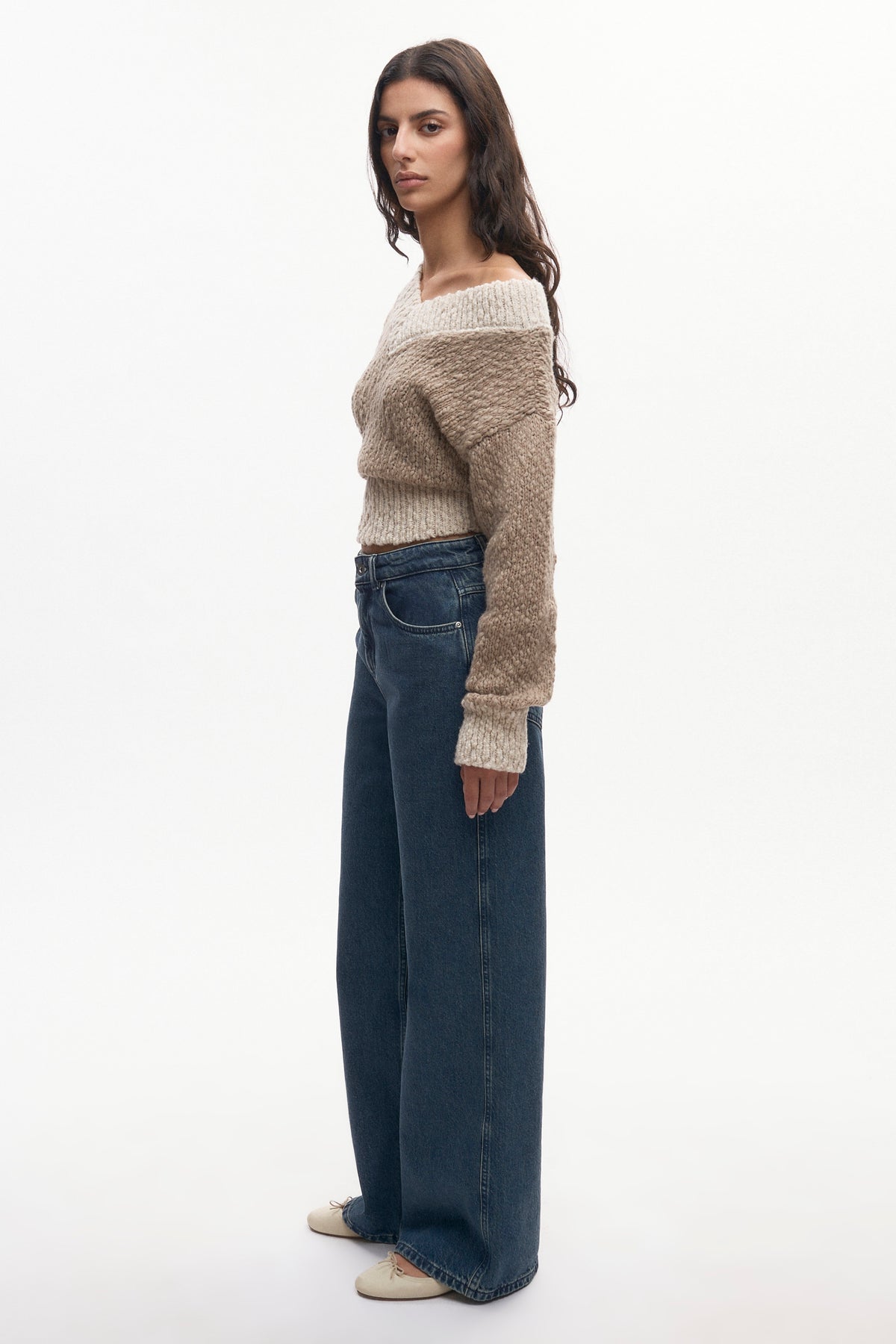 Pull à col en V Sia pour femme en dove/Marshmallow