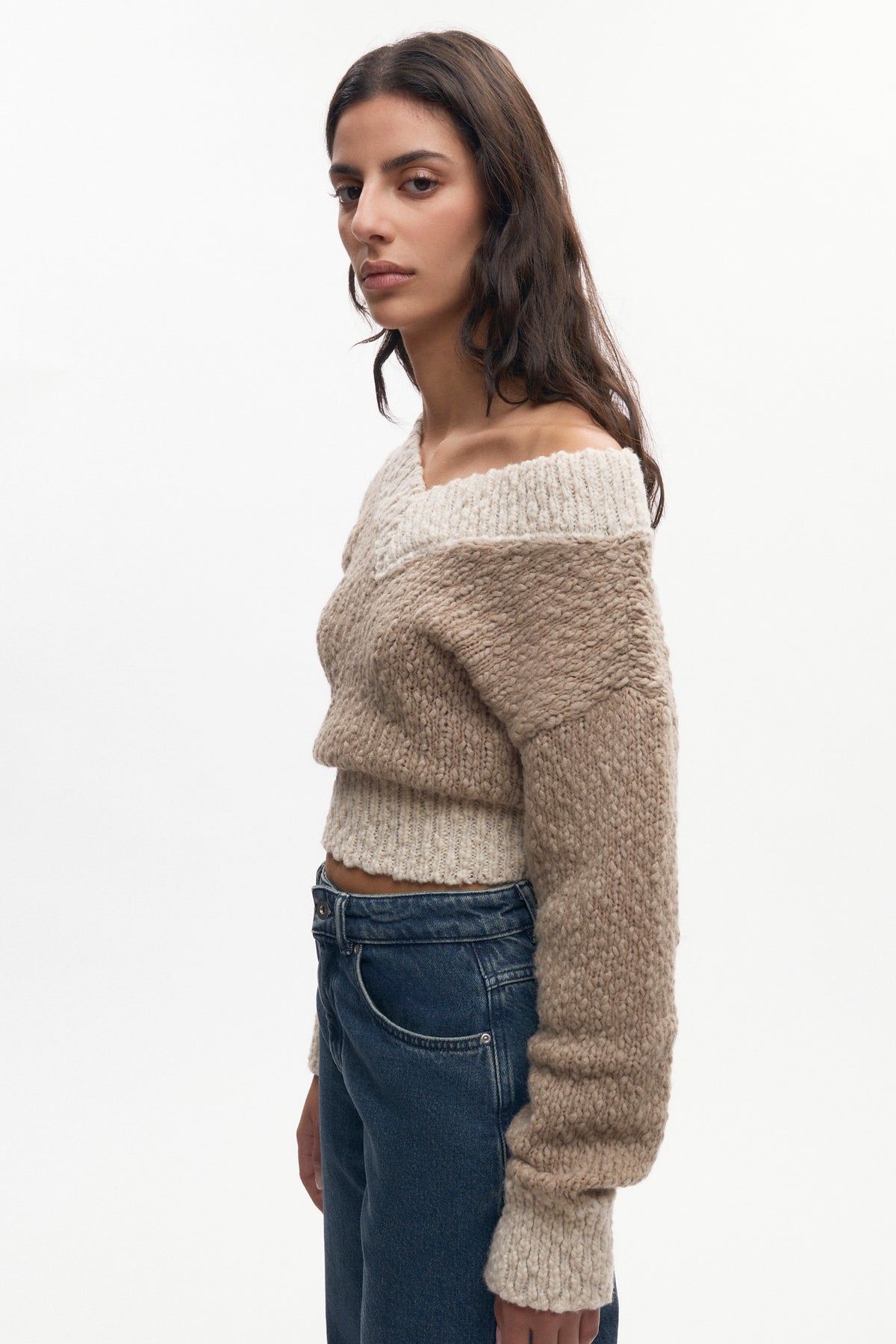 Pull à col en V Sia pour femme en dove/Marshmallow