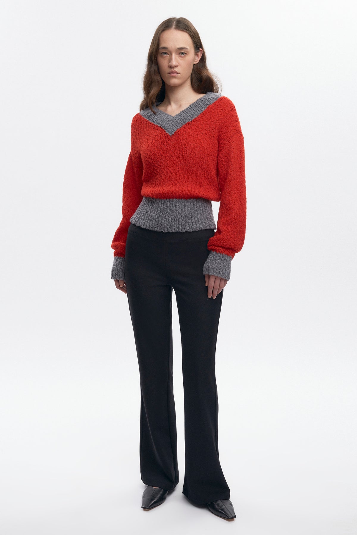 Pull à col en V Sia pour femme en fiery Red/Medium Grey