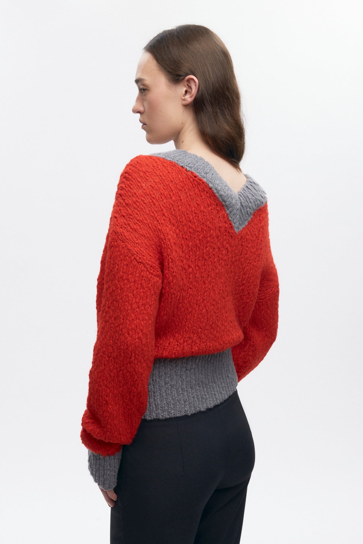 Pull à col en V Sia pour femme en fiery Red/Medium Grey