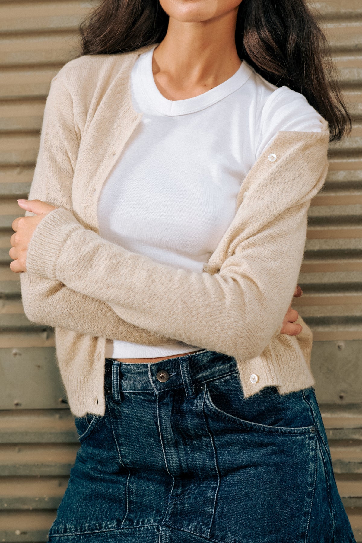 Cardigan Noor Fuzzy pour femme en sable