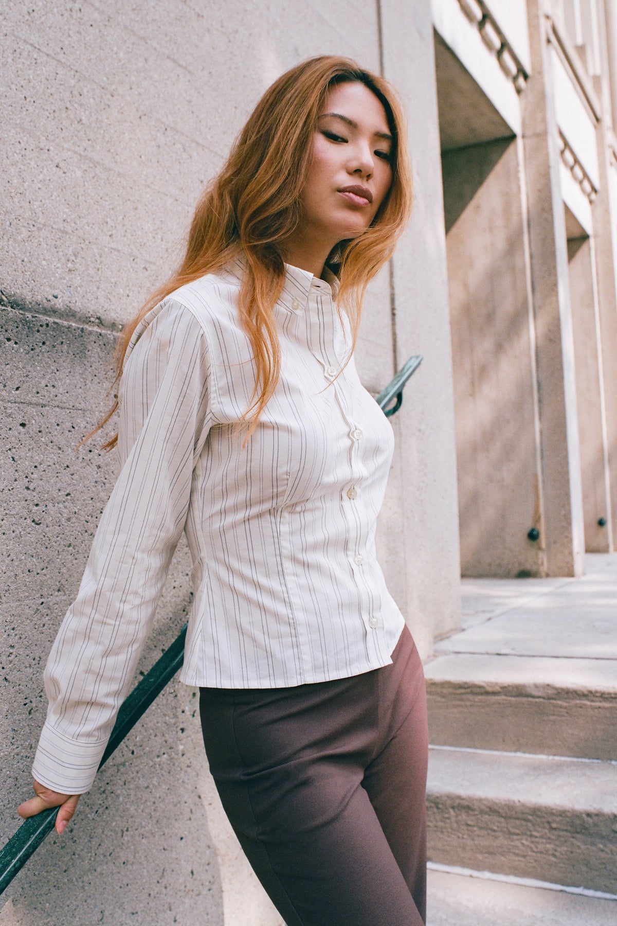 Chemise ajustée pour femme en rayures Marshmallow