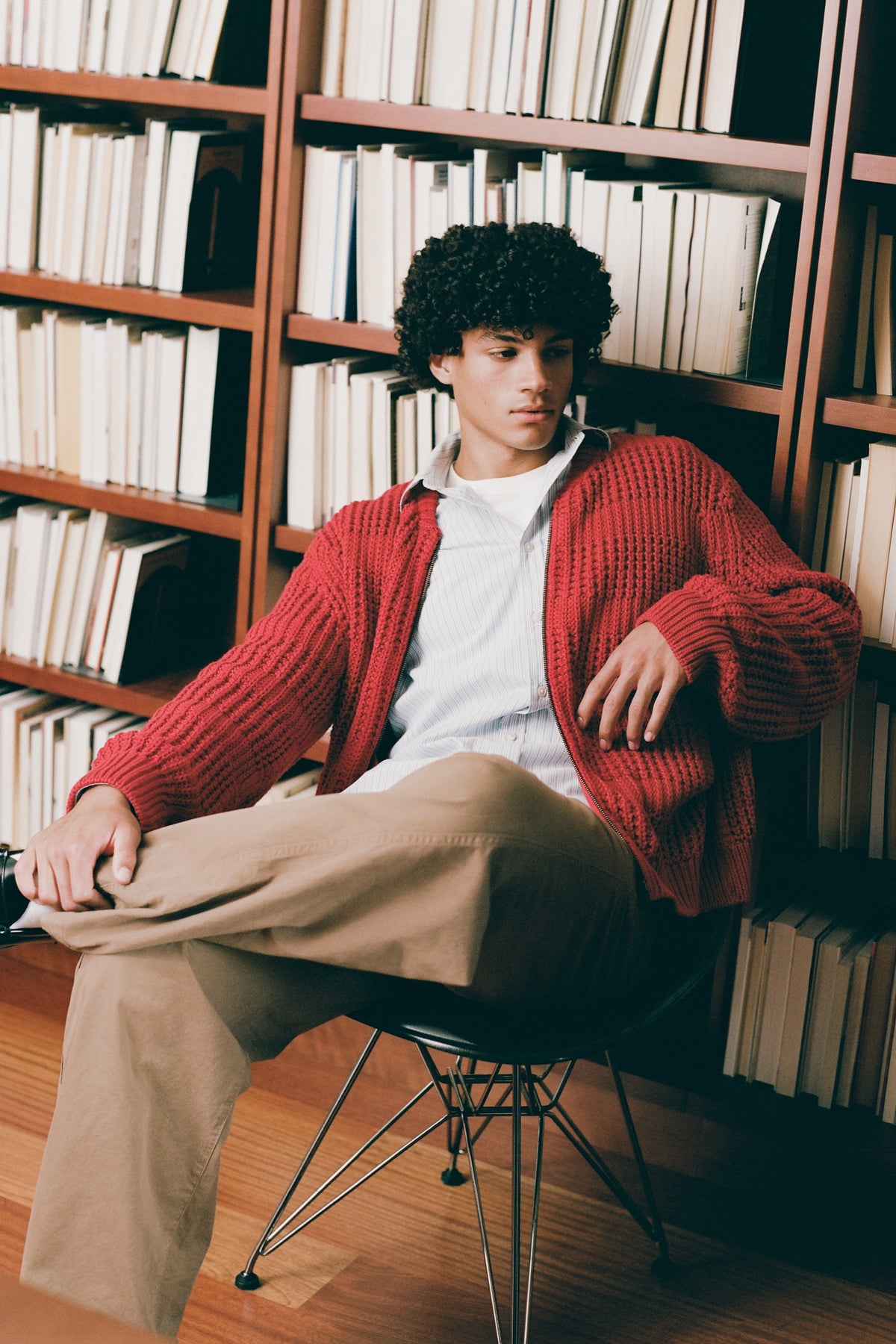 Pull zippé à mailles quadrillées pour homme en rouge Sunstar