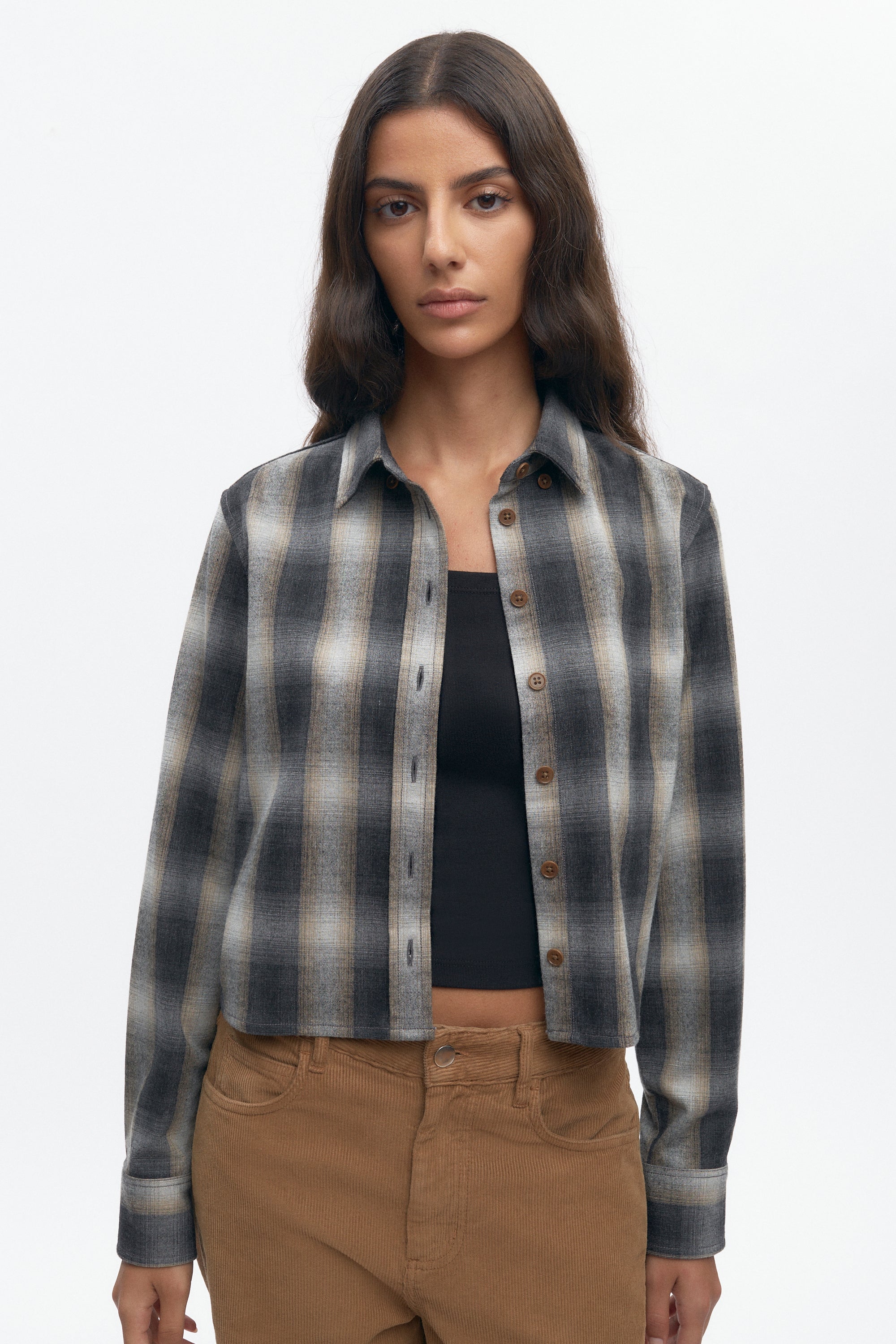 Chemise femme en flanelle de laine en sand Plaid