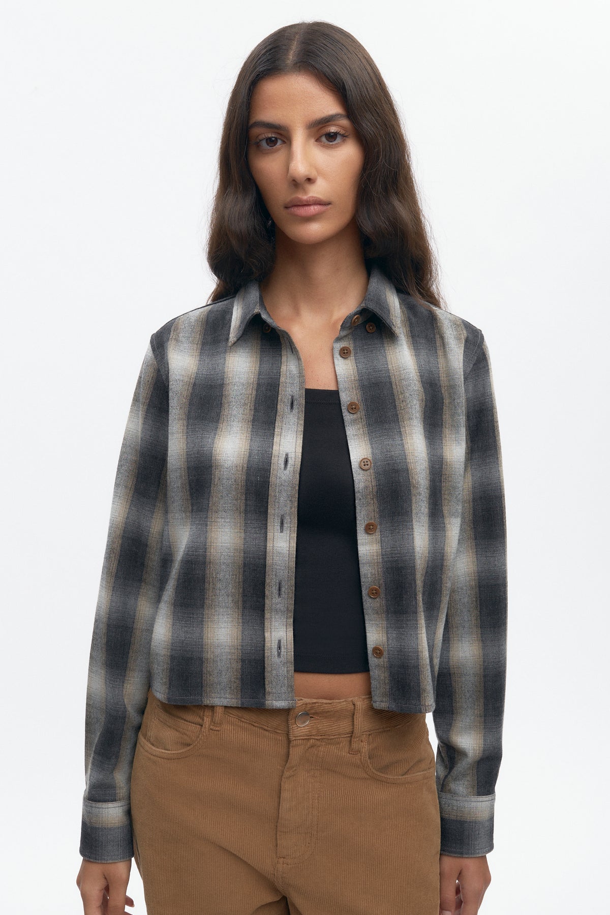 Chemise femme en flanelle de laine en sand Plaid