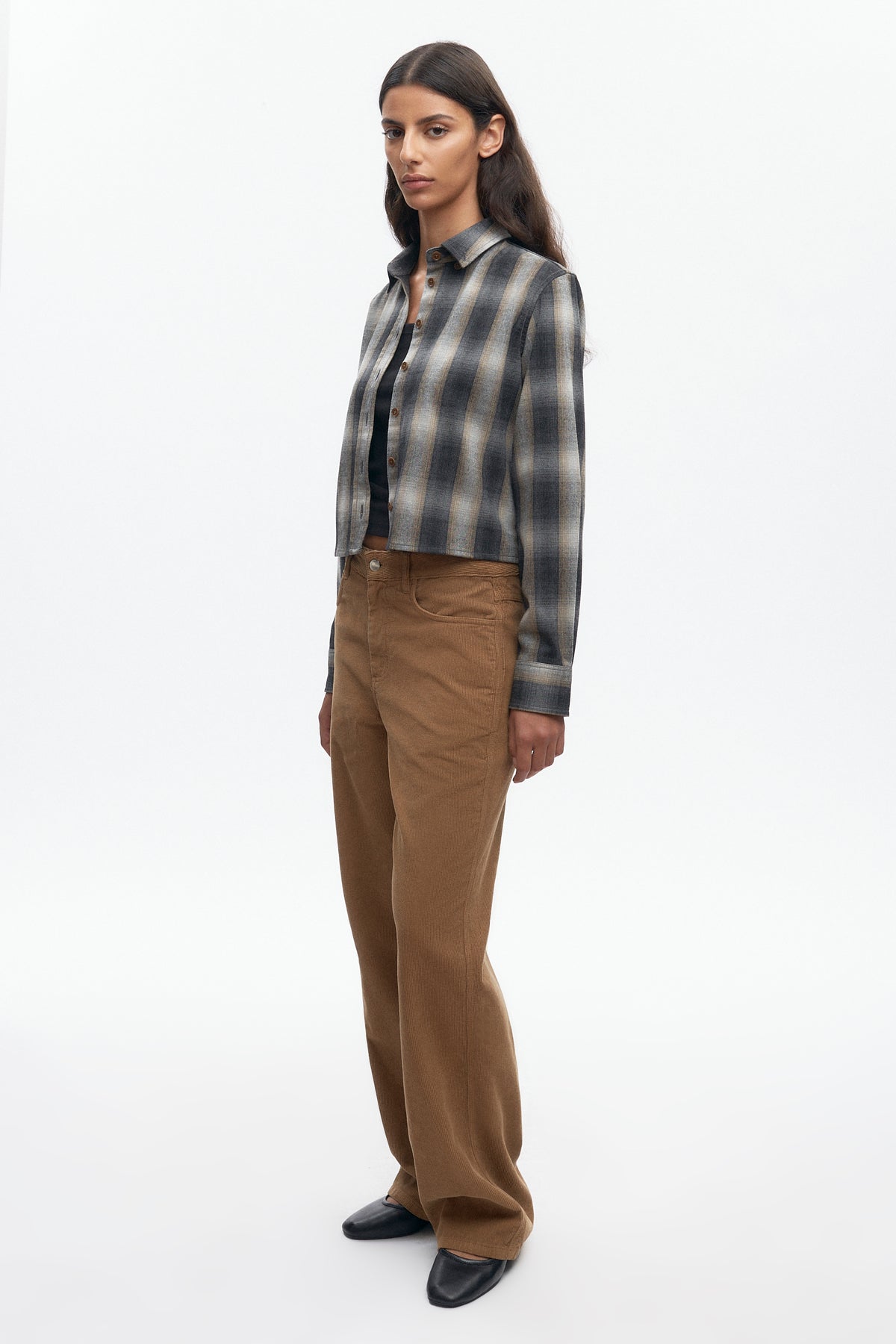 Chemise femme en flanelle de laine en sand Plaid