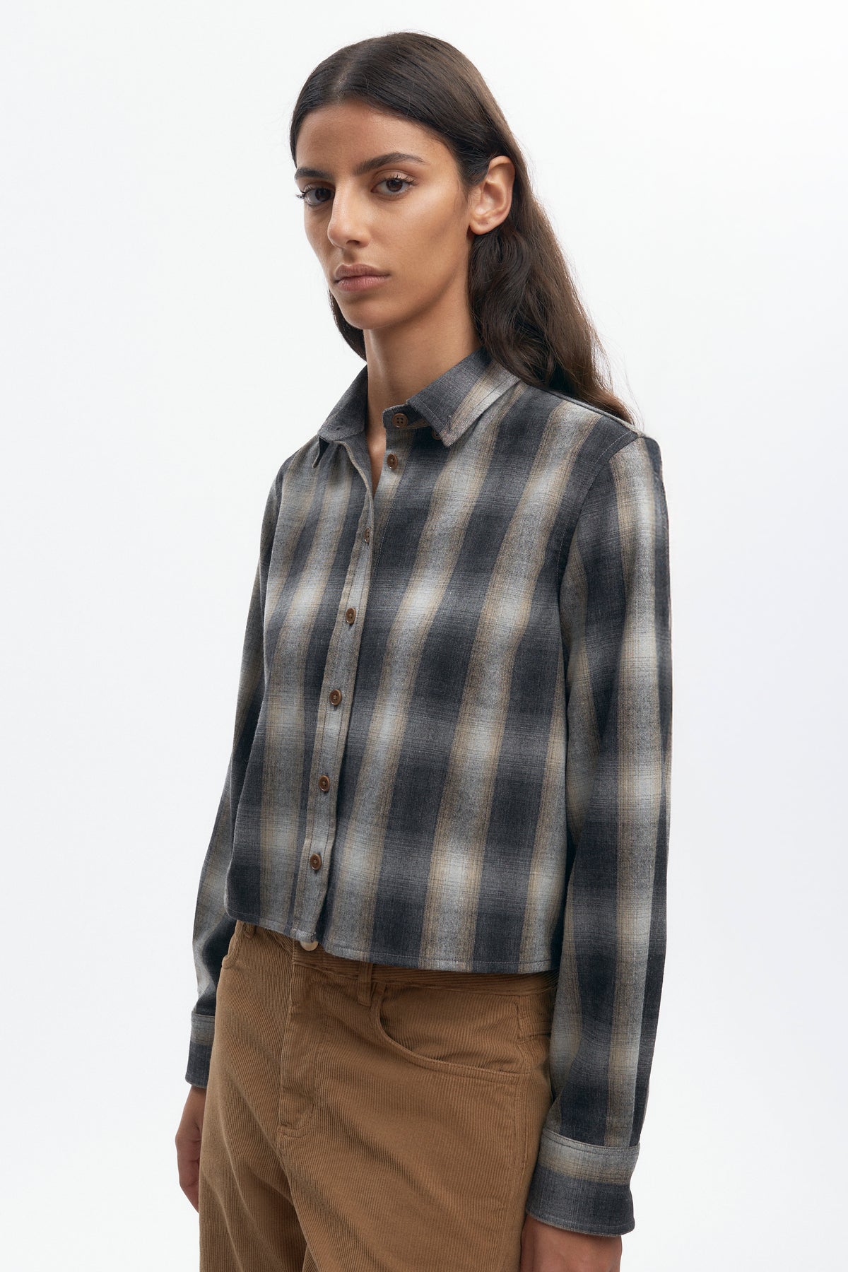 Chemise femme en flanelle de laine en sand Plaid