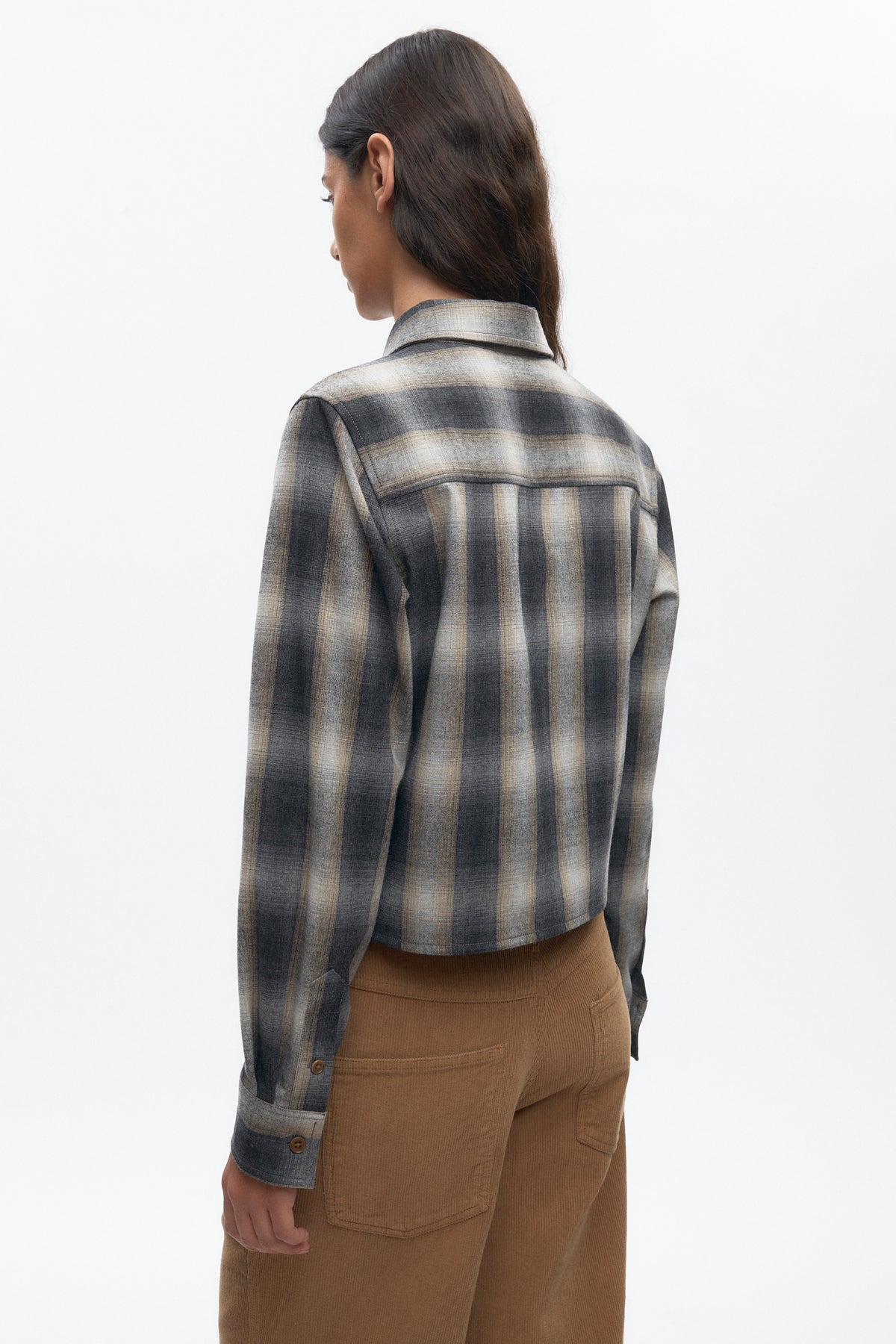 Chemise femme en flanelle de laine en sand Plaid