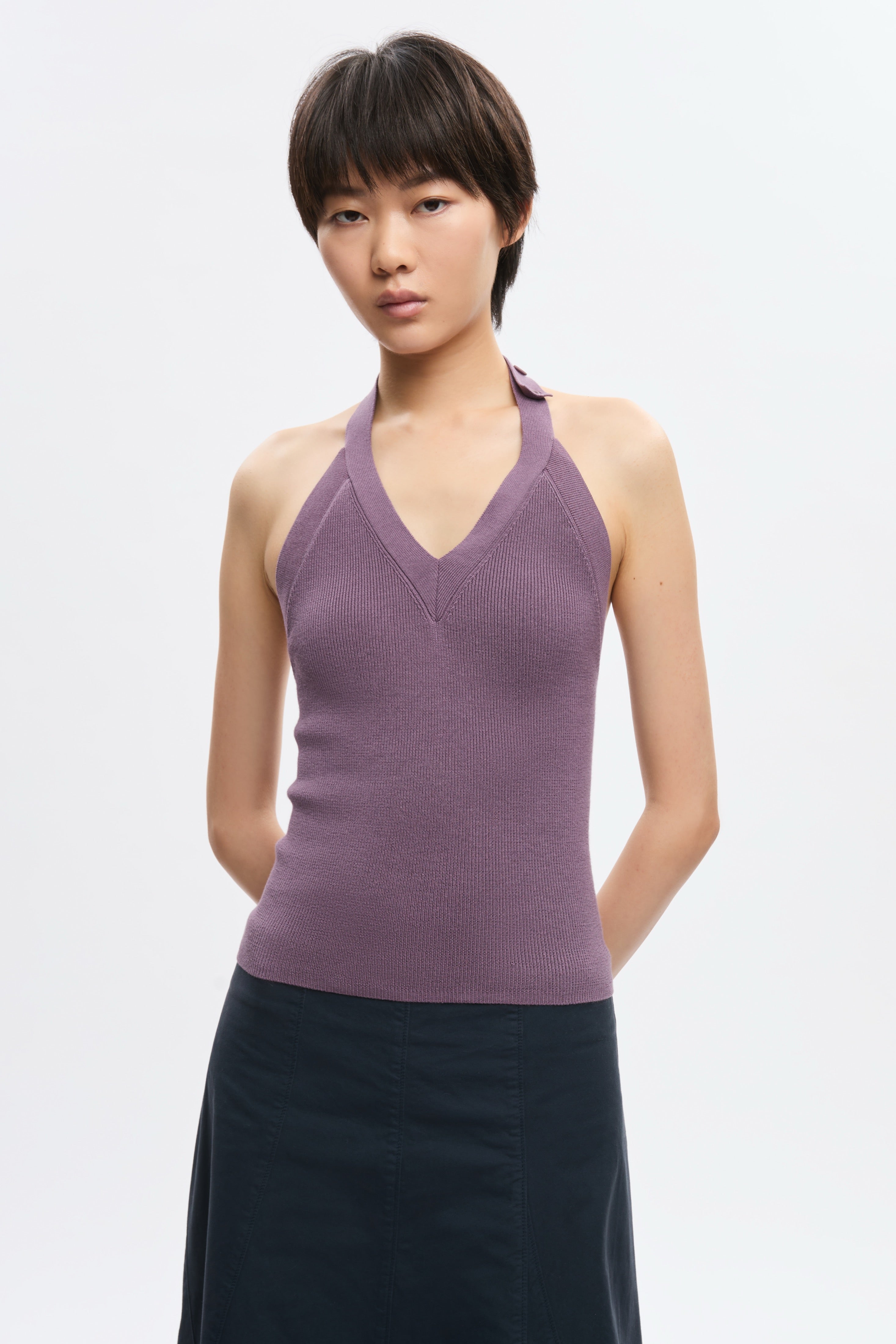Haut dos nu en tricot Iris pour femme en mauve
