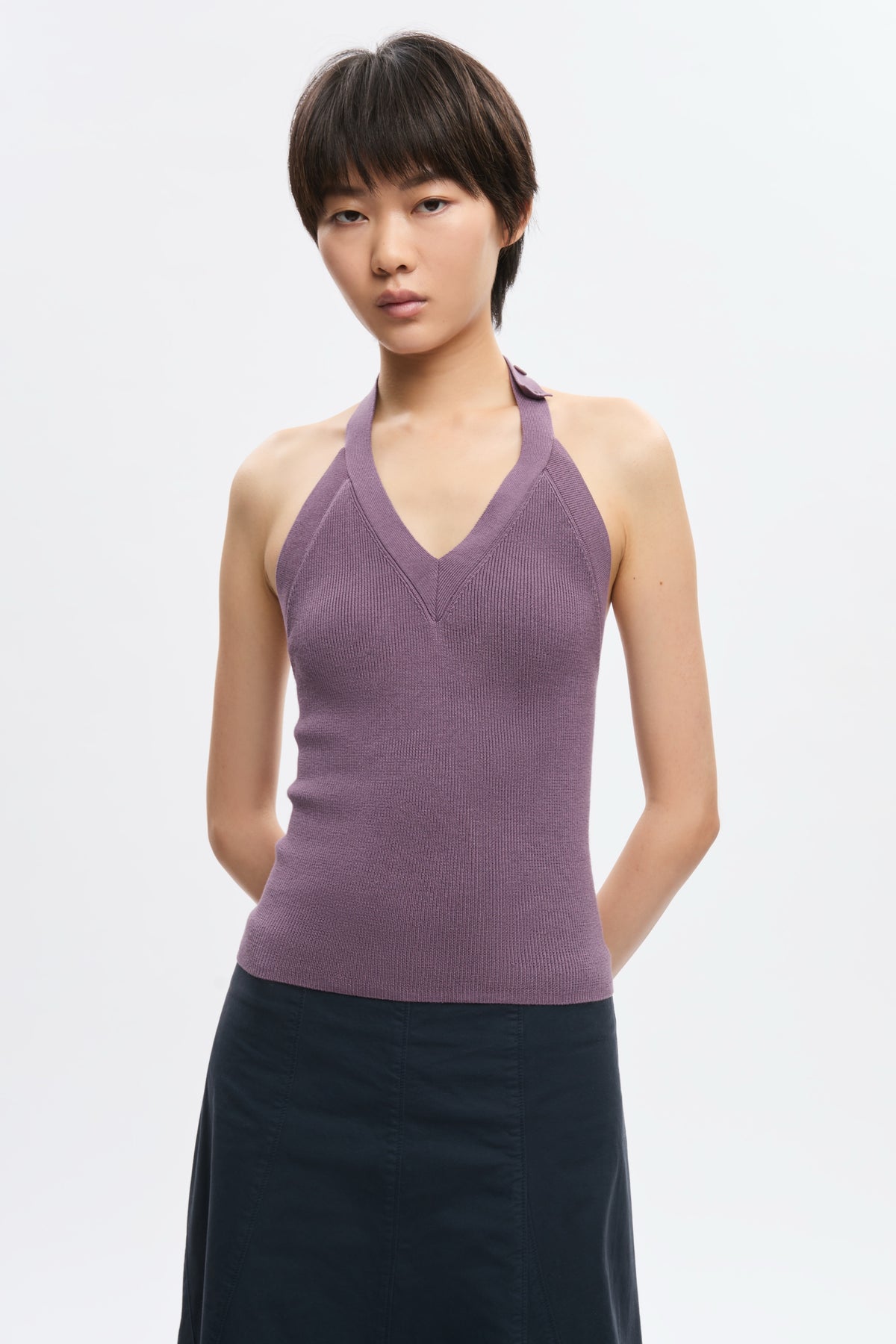 Haut dos nu en tricot Iris pour femme en mauve