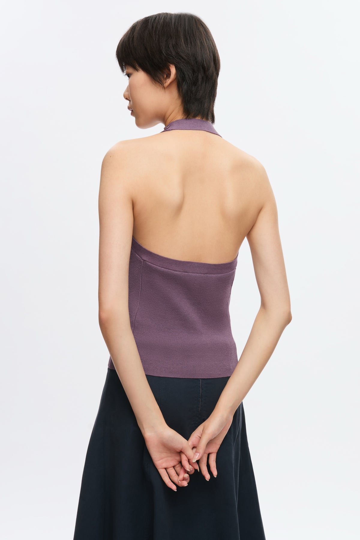 Haut dos nu en tricot Iris pour femme en mauve